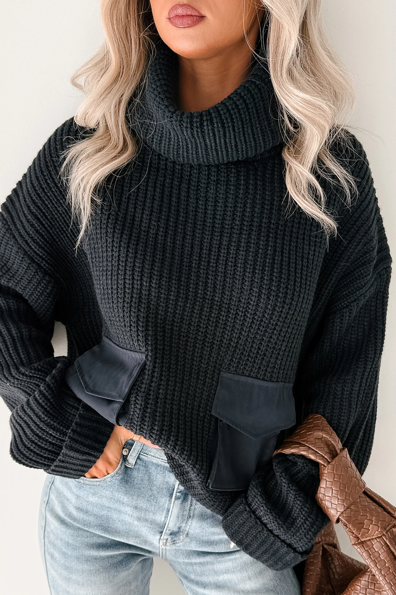 Tell Me Everything Cowl Neck Cargo Sweater (Dark Navy) - Image 8