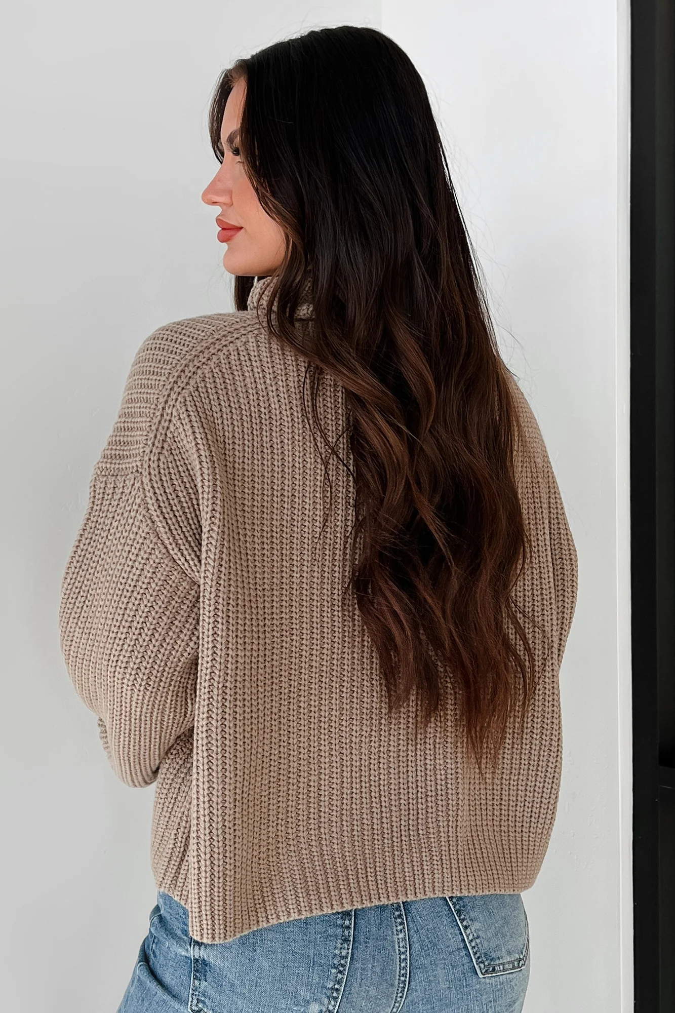 Tell Me Everything Cowl Neck Cargo Sweater (Taupe) - Image 4