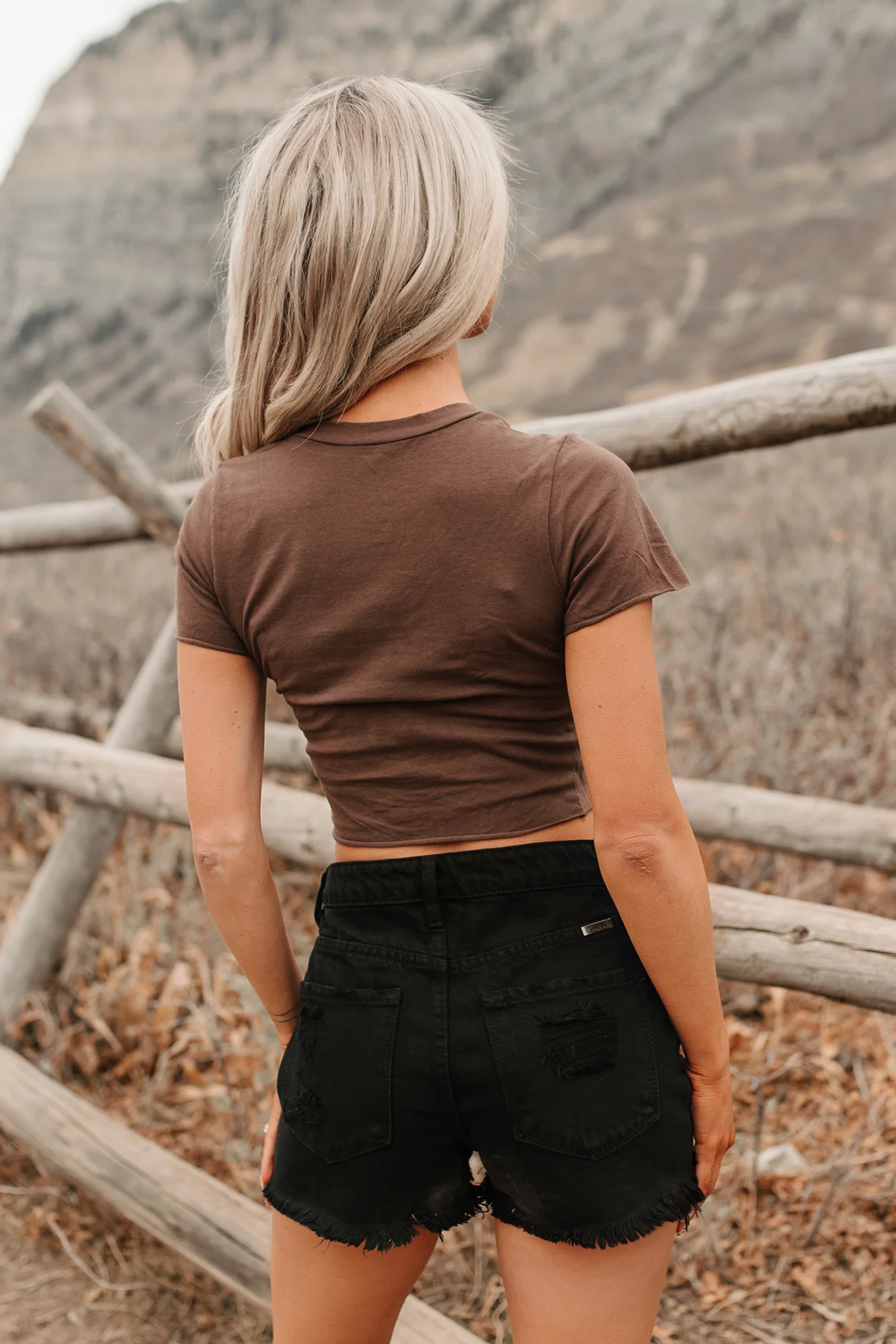 "Texas Rodeo" Distressed Graphic Crop Tee (Deep Brown) - Image 9