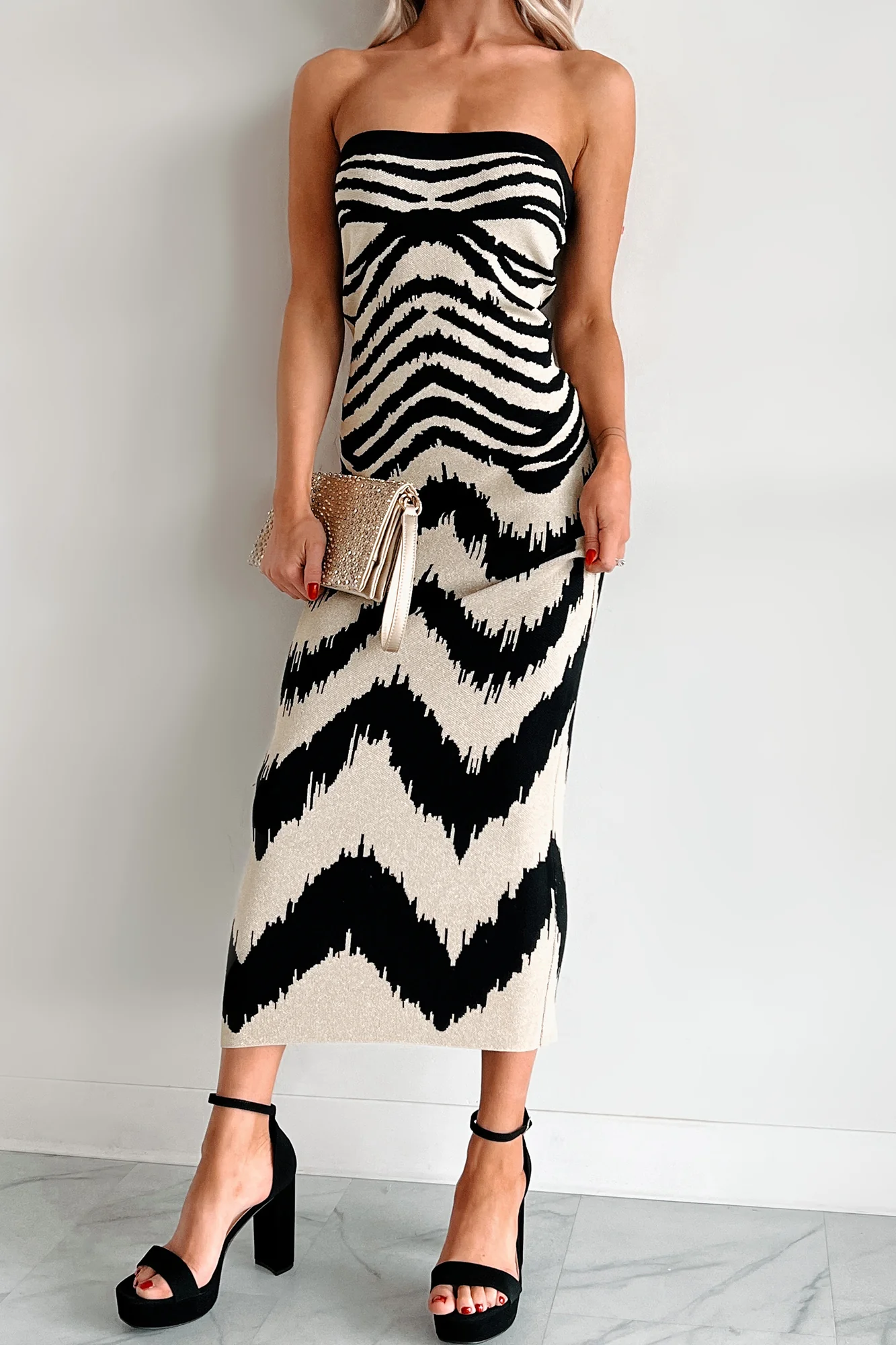 Thanks A Lot Strapless Sweater Dress (Black Combo) - Image 3