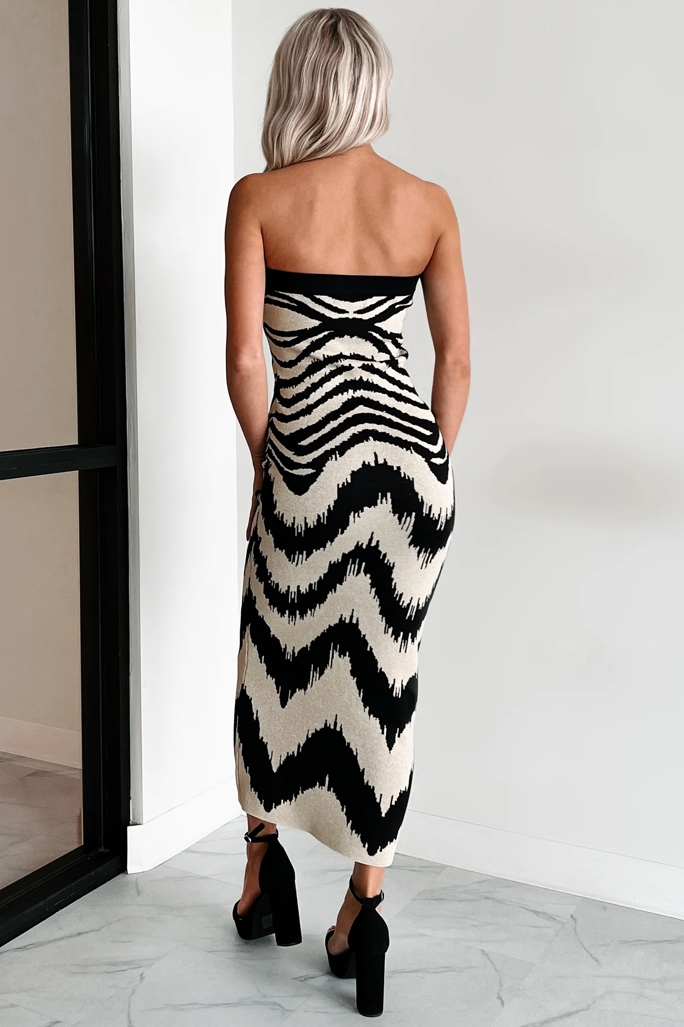 Thanks A Lot Strapless Sweater Dress (Black Combo) - Image 4
