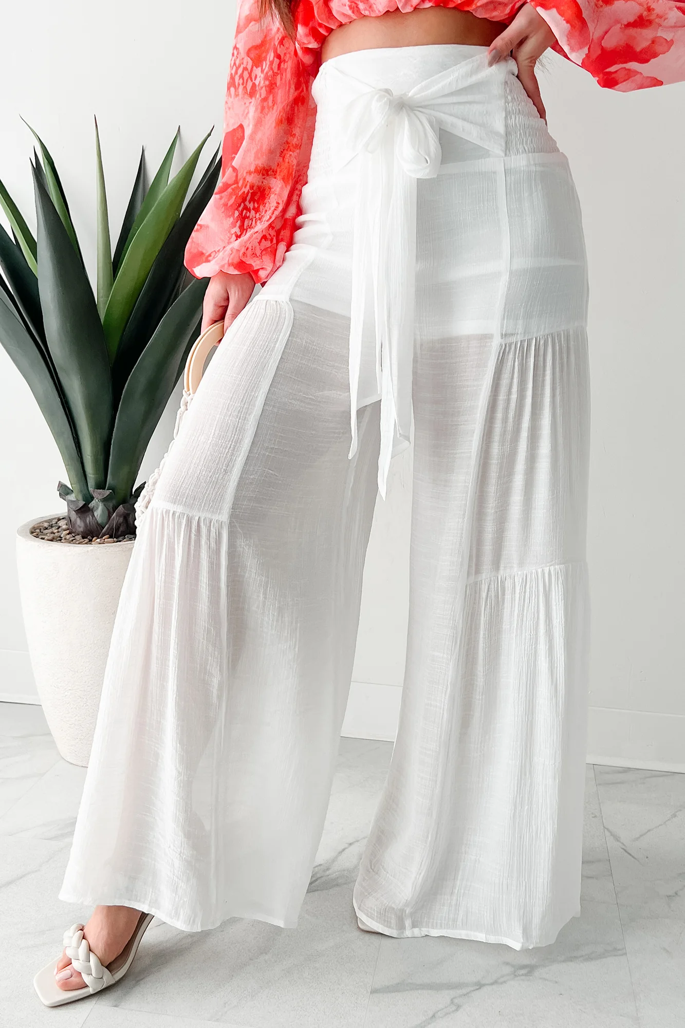 That Time Of Year Tiered Flowy Pants (White) - Image 3