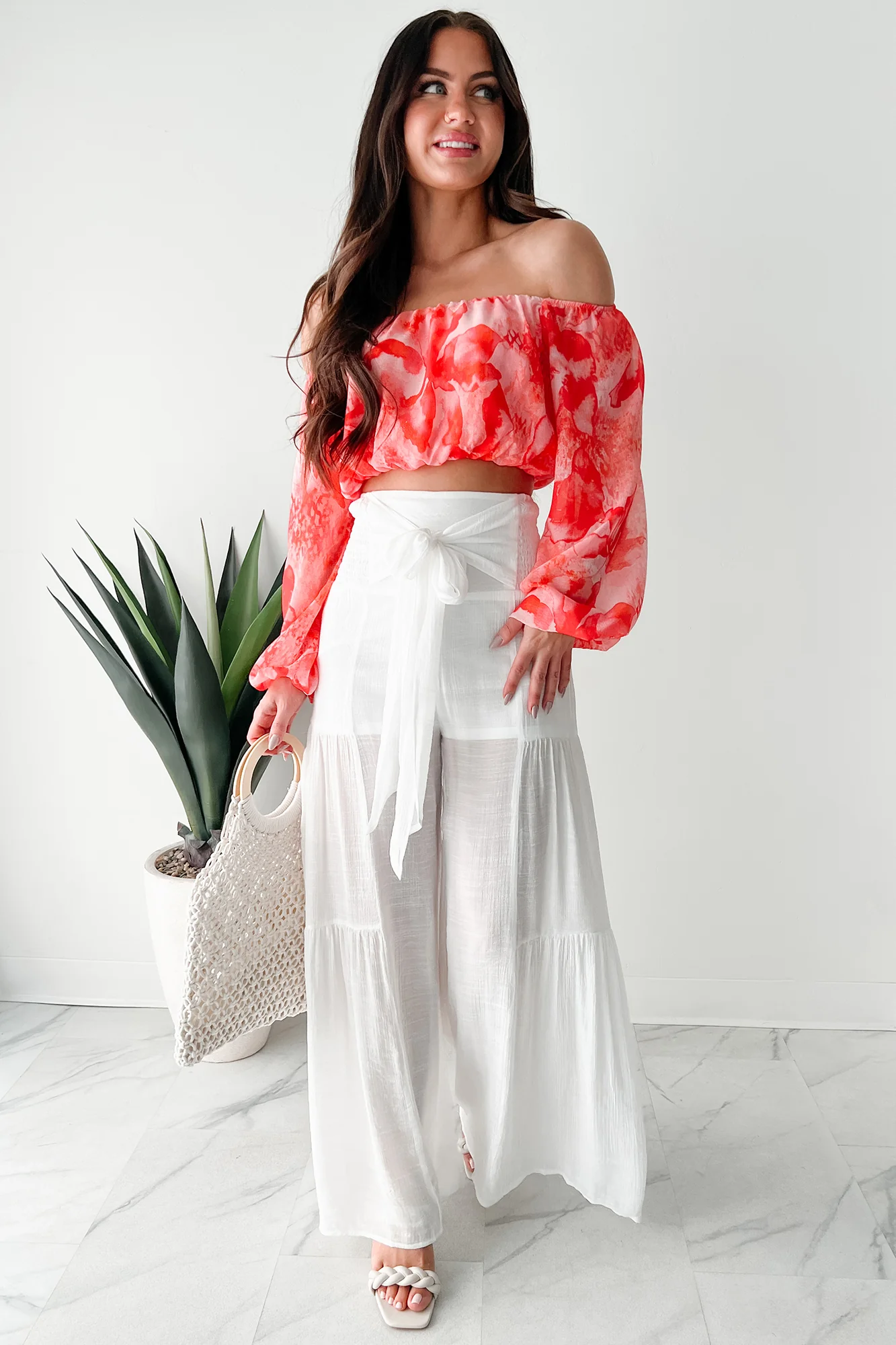 That Time Of Year Tiered Flowy Pants (White) - Image 4