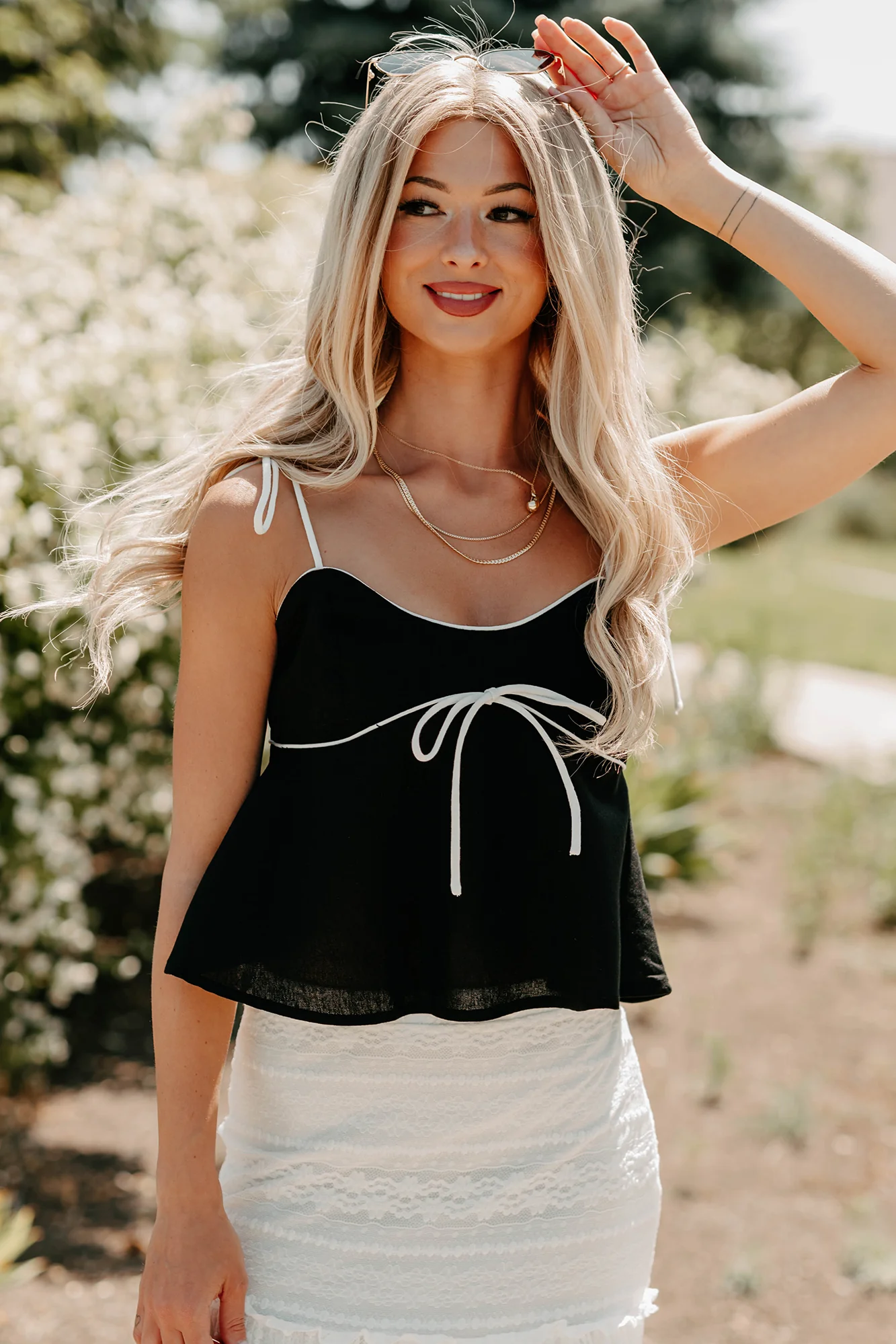 The Air I Breathe Linen Shoulder Tie Tank Top (Black) - Image 5