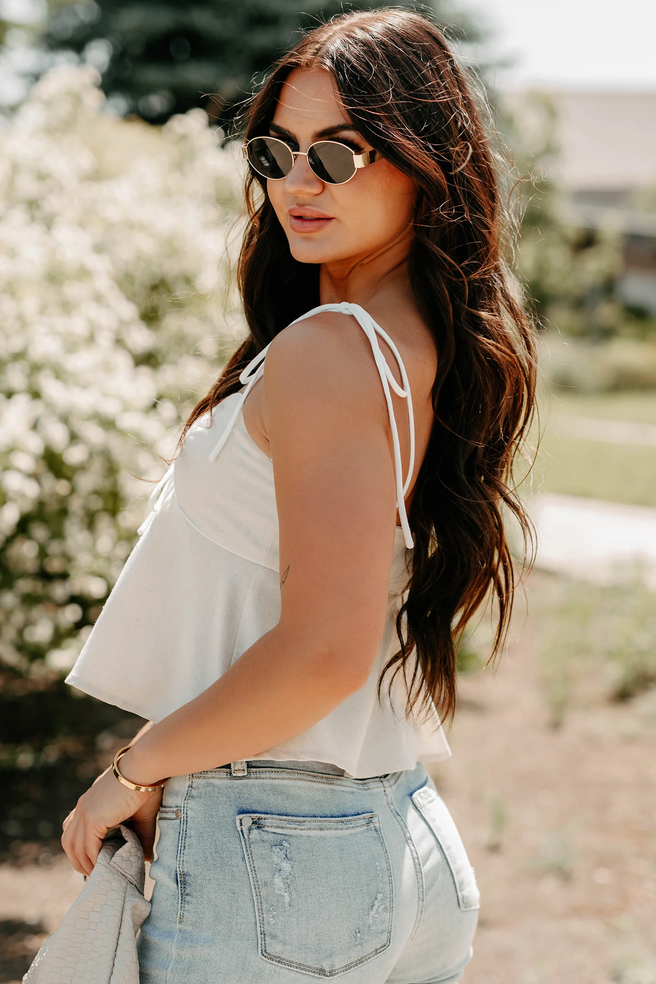 The Air I Breathe Linen Shoulder Tie Tank Top (Natural) - Image 3