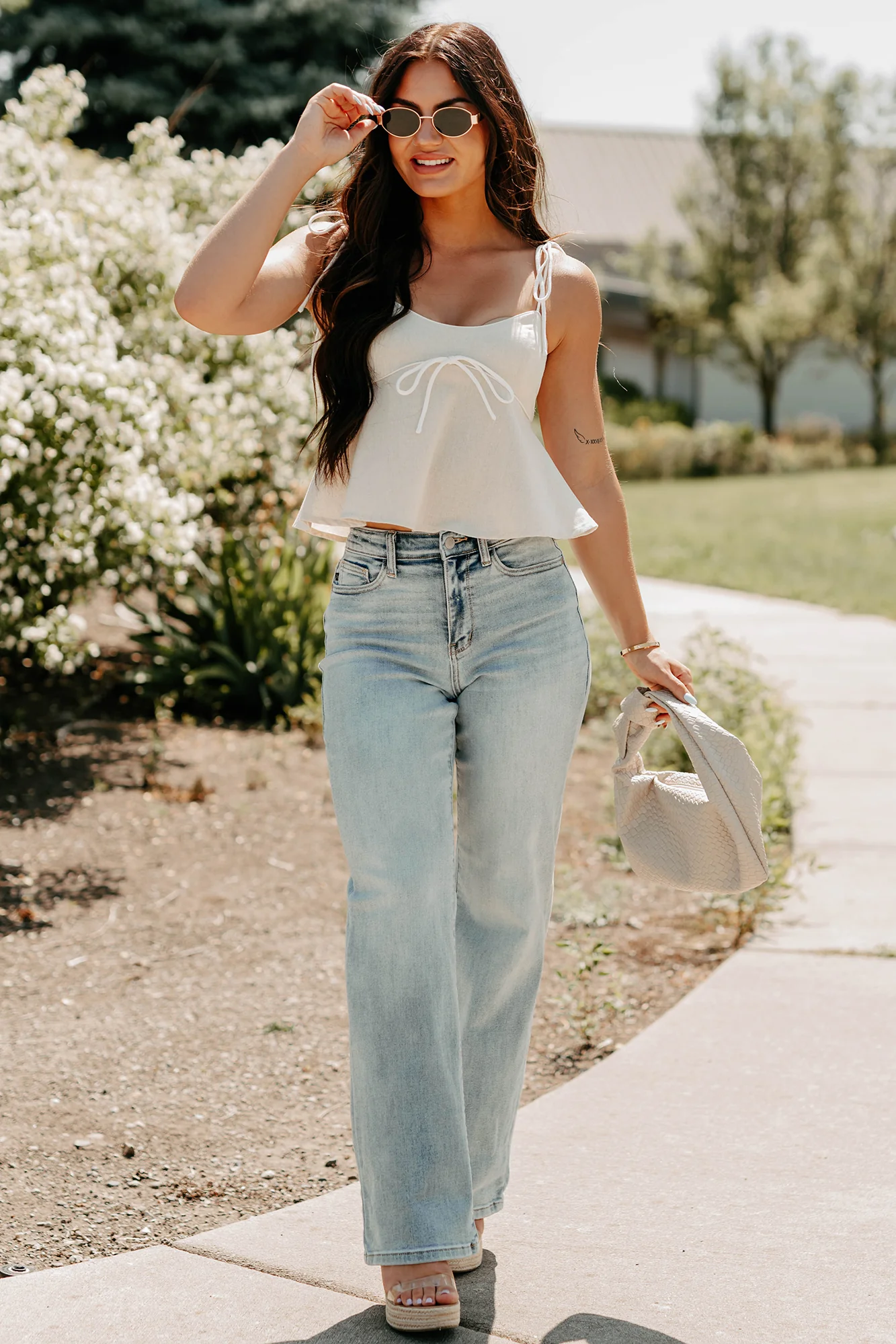 The Air I Breathe Linen Shoulder Tie Tank Top (Natural) - Image 4