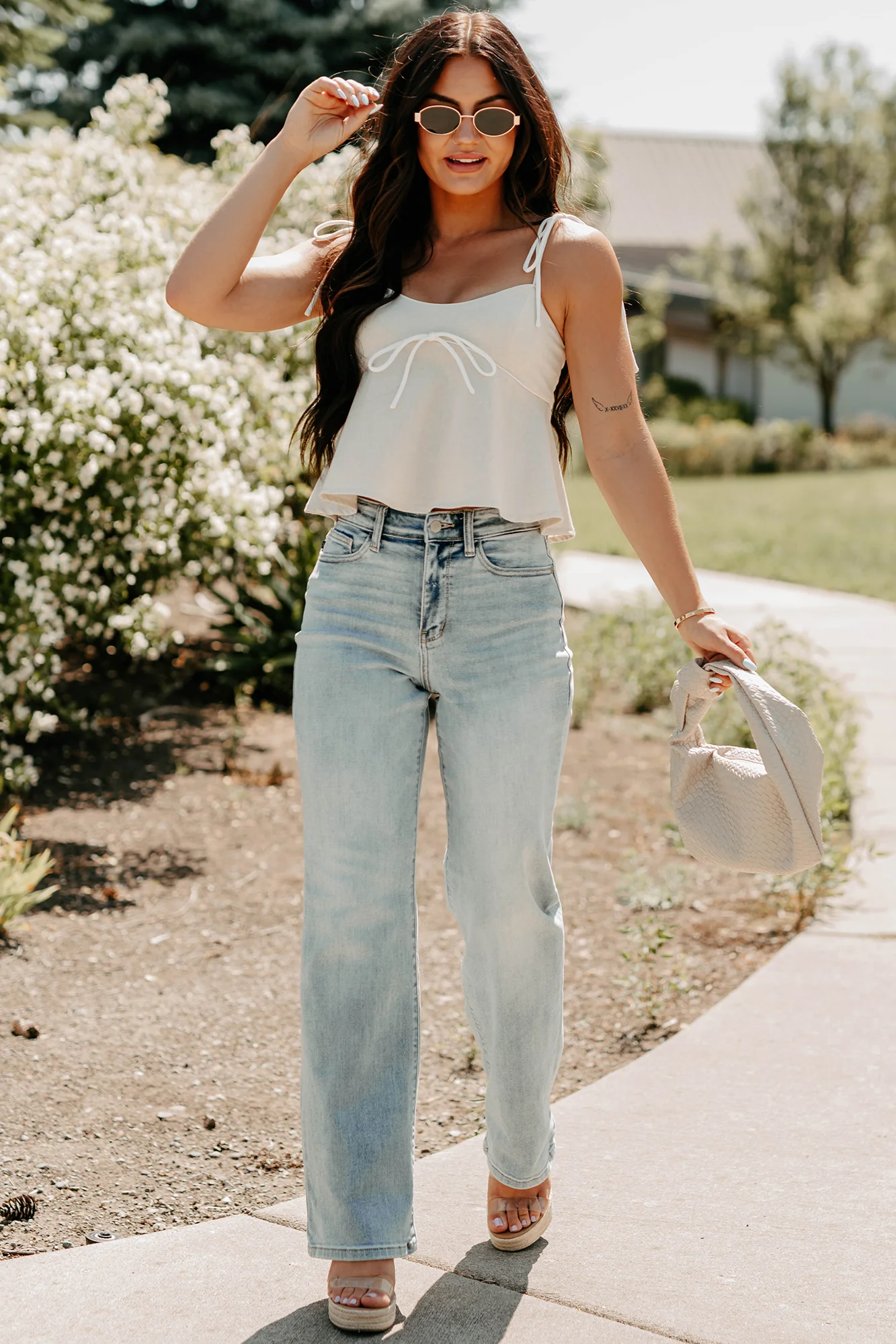 The Air I Breathe Linen Shoulder Tie Tank Top (Natural) - Image 5