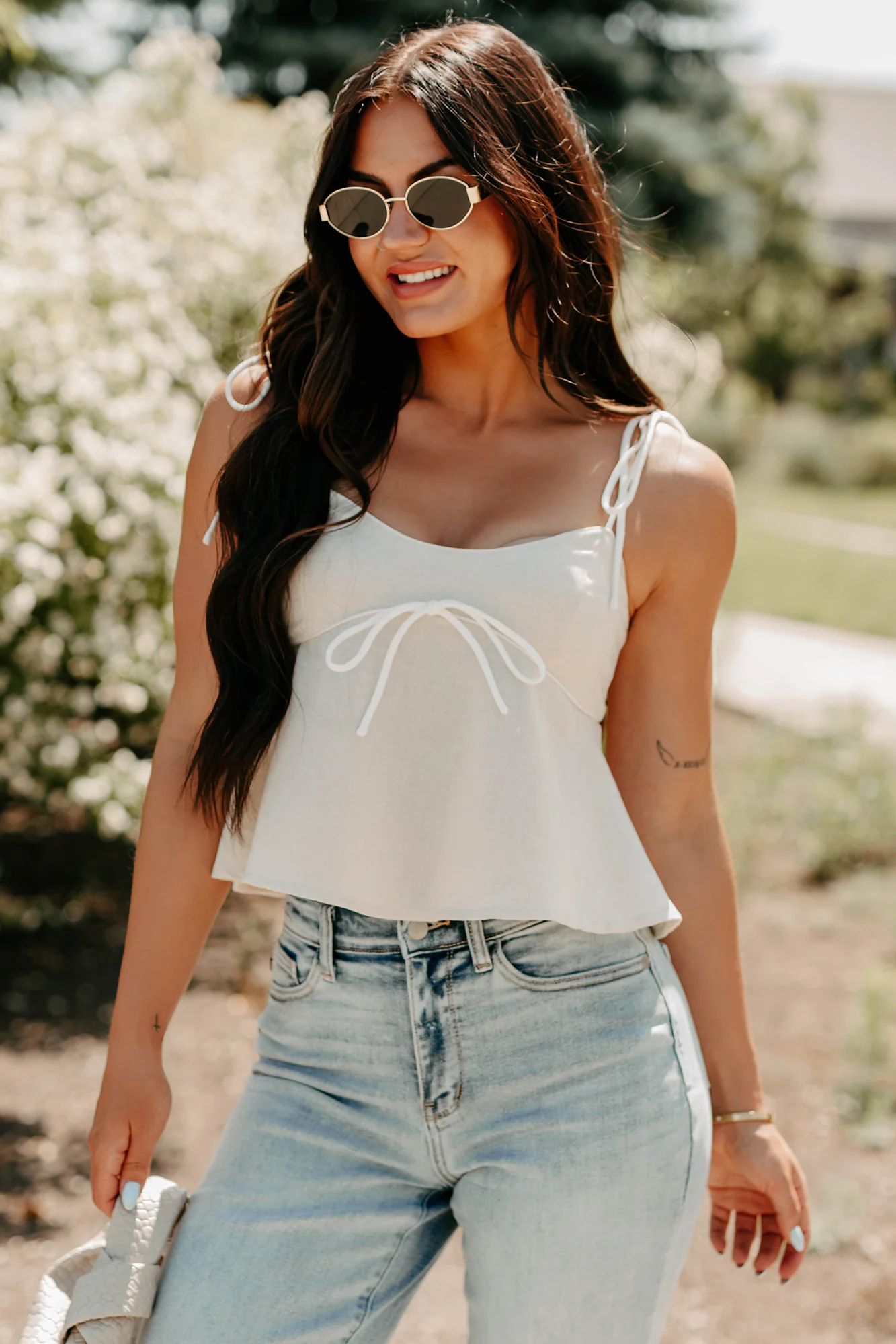 The Air I Breathe Linen Shoulder Tie Tank Top (Natural) - Image 6