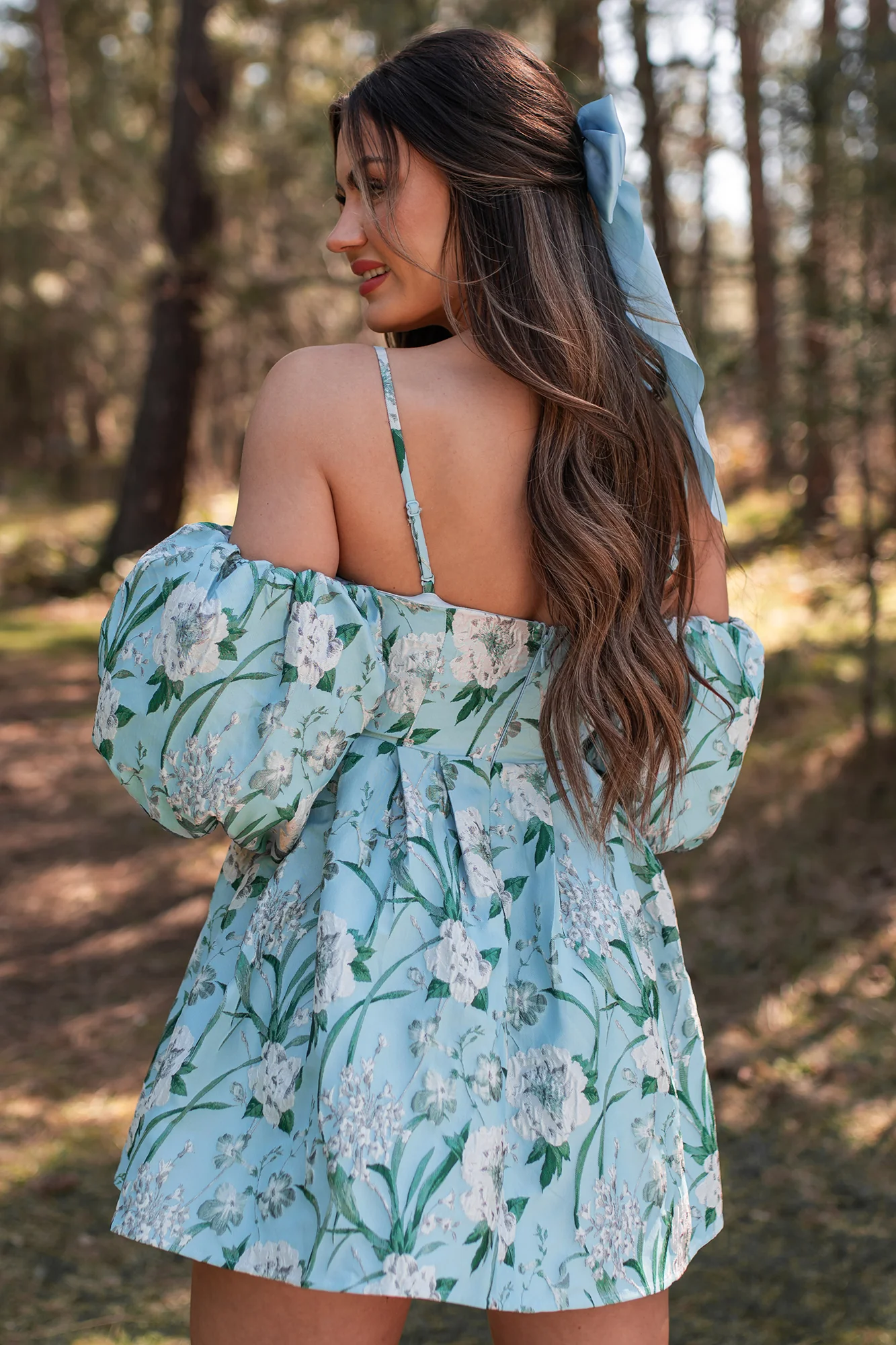 The Beauty Within Off The Shoulder Floral Mini Dress (Aqua Blue) - Image 3