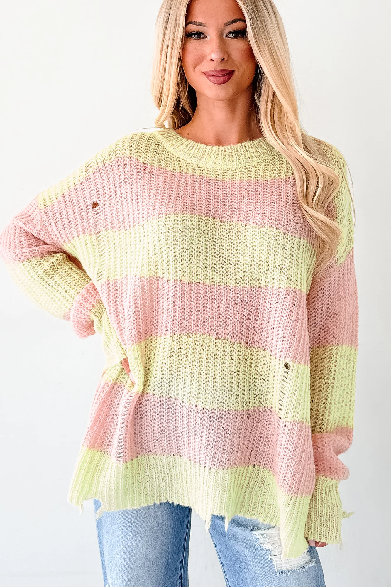 The Soft Life Signature 8 Striped Knit Pullover (Lime/Pink) - Image 4