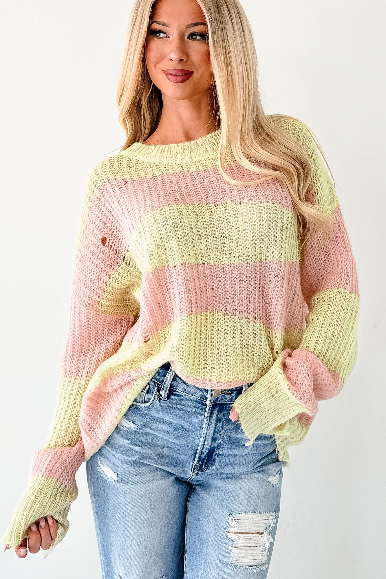 The Soft Life Signature 8 Striped Knit Pullover (Lime/Pink) - Image 6