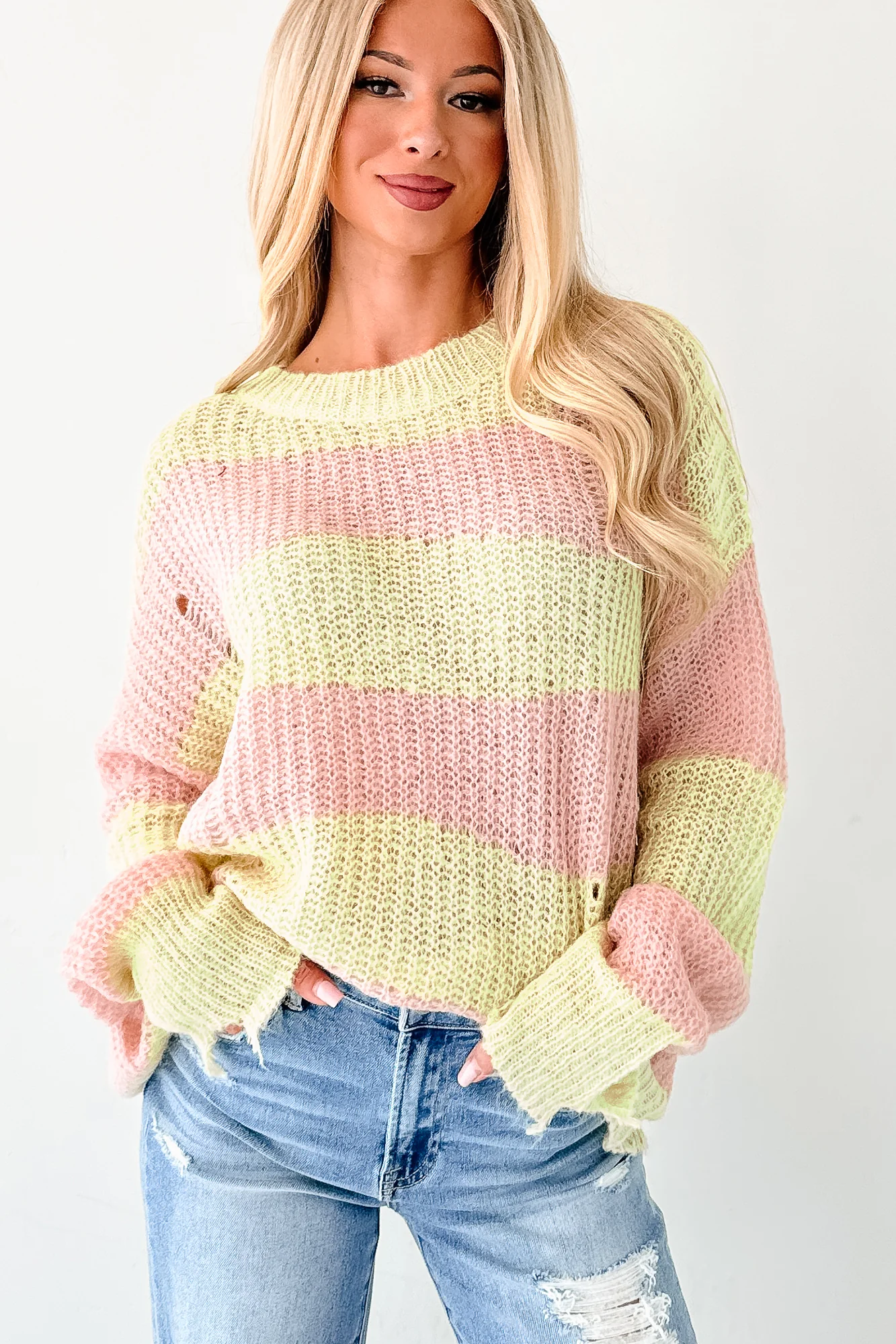 The Soft Life Signature 8 Striped Knit Pullover (Lime/Pink) - Image 7