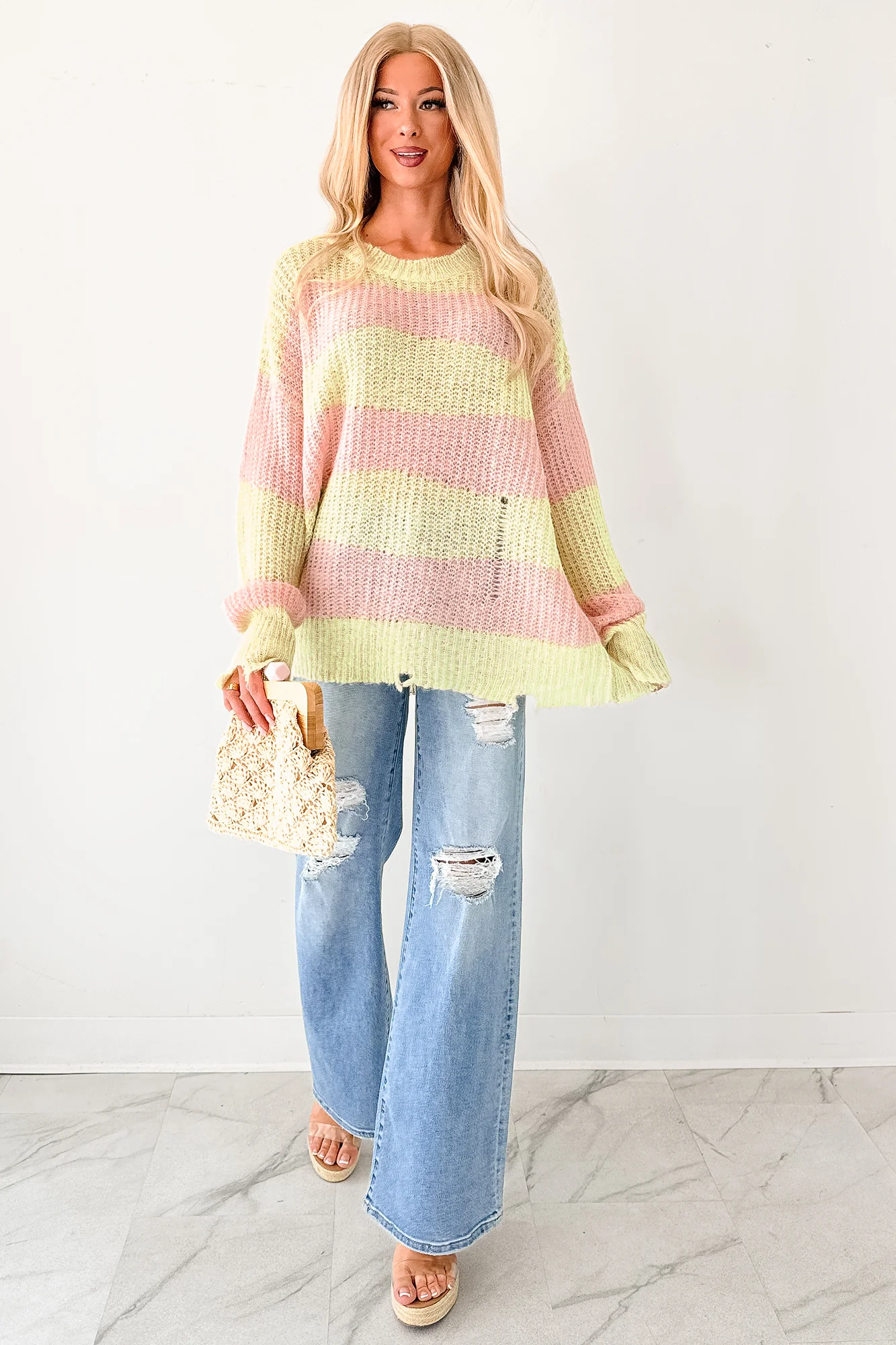 The Soft Life Signature 8 Striped Knit Pullover (Lime/Pink) - Image 9