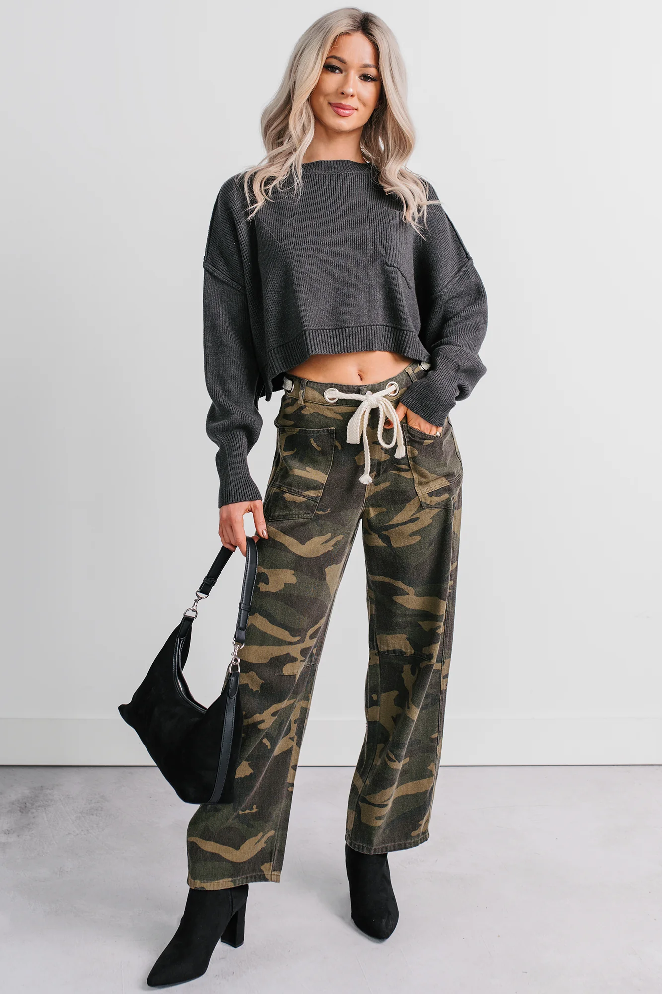 Think Of Me Denim Waist Tie Wide Leg Pants (Camo) - Image 2