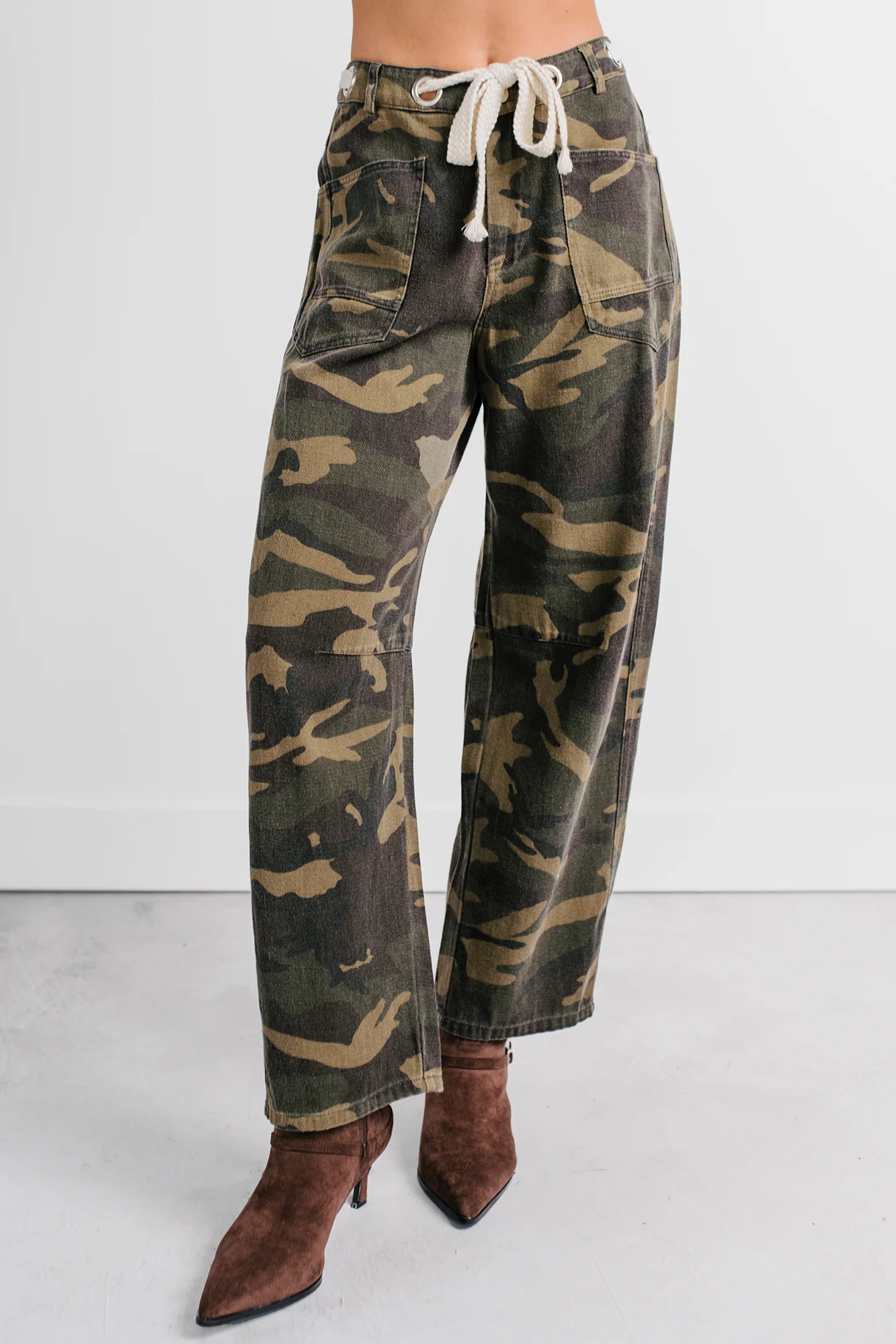 Think Of Me Denim Waist Tie Wide Leg Pants (Camo) - Image 4
