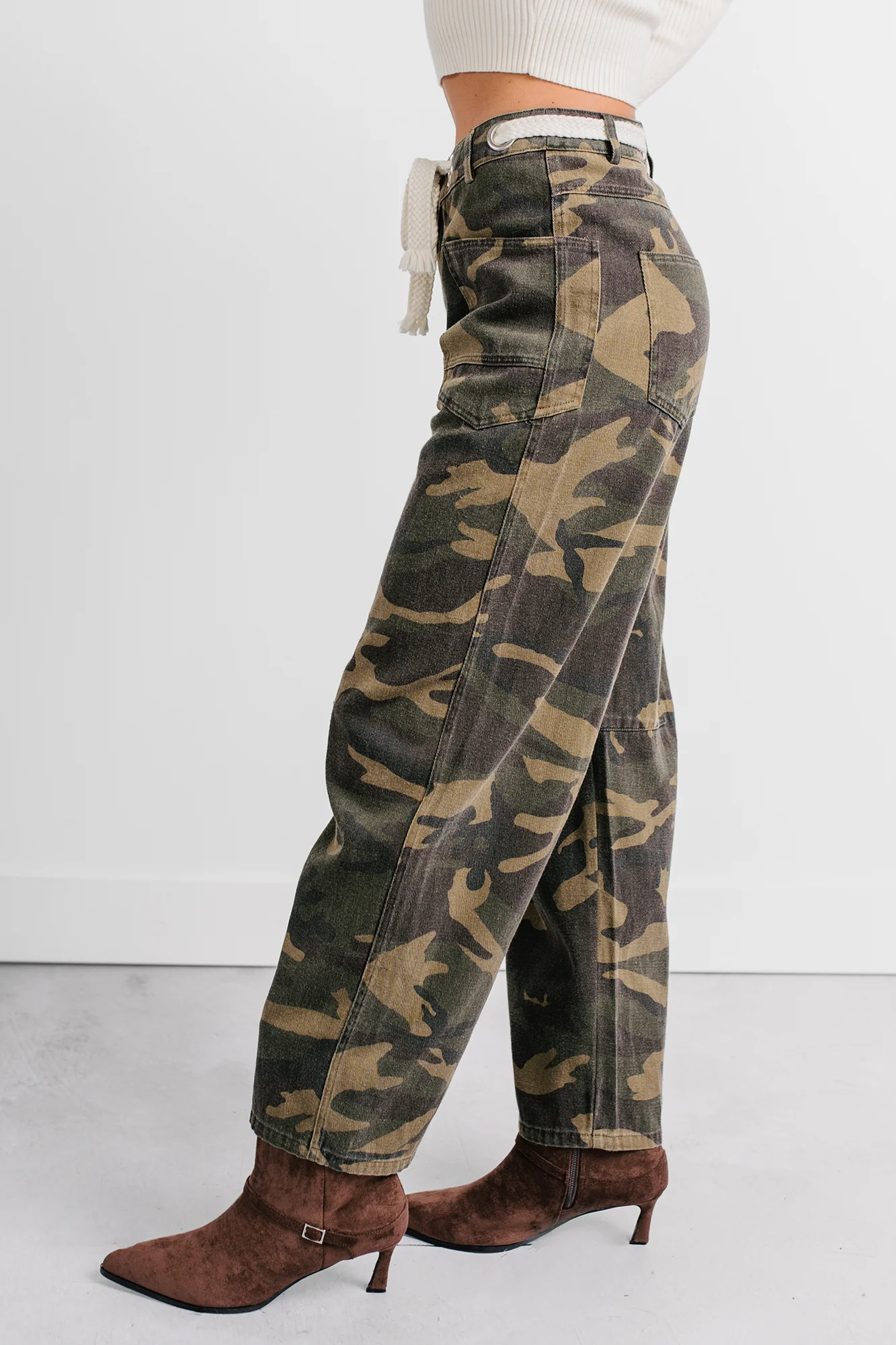 Think Of Me Denim Waist Tie Wide Leg Pants (Camo) - Image 5