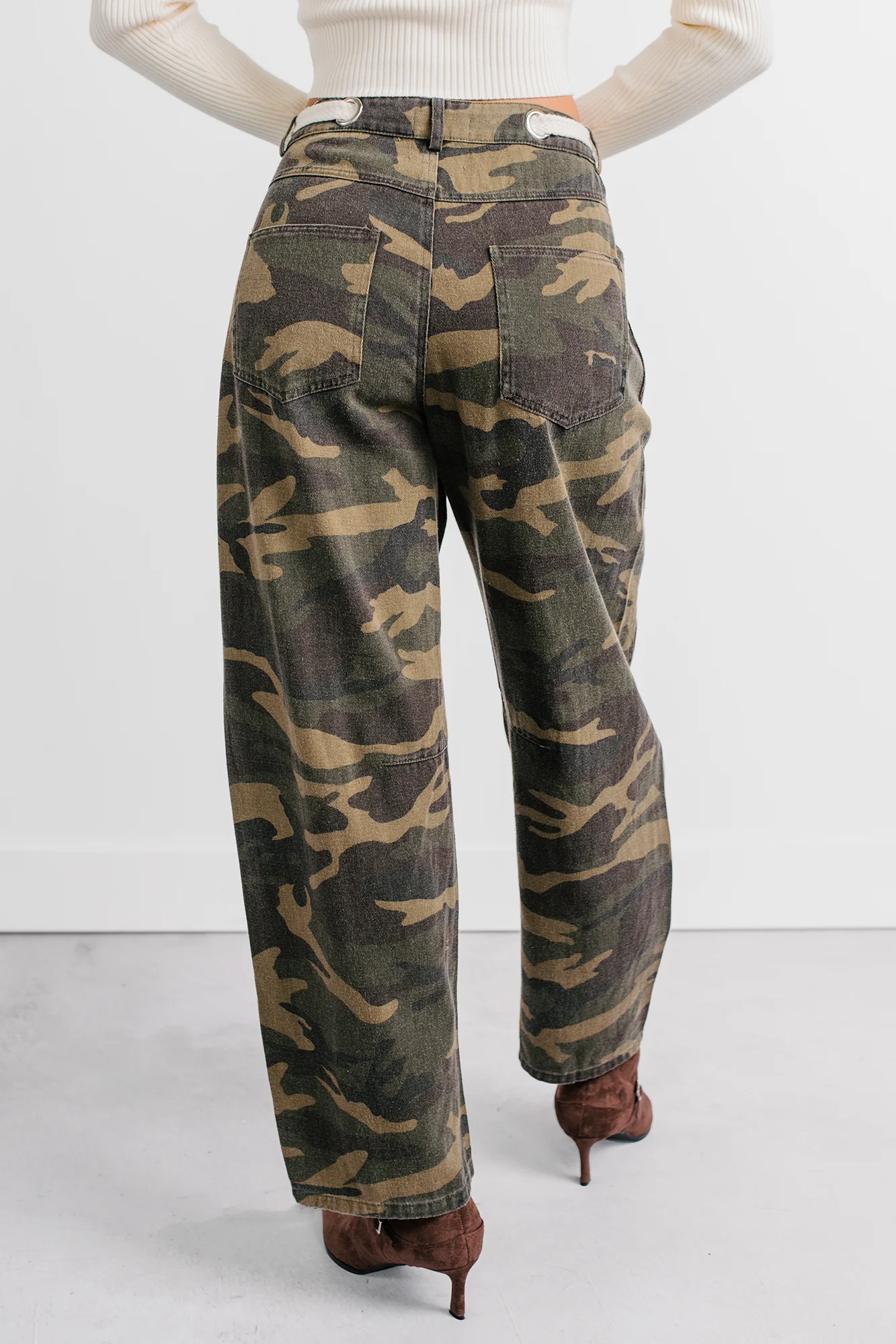 Think Of Me Denim Waist Tie Wide Leg Pants (Camo) - Image 6