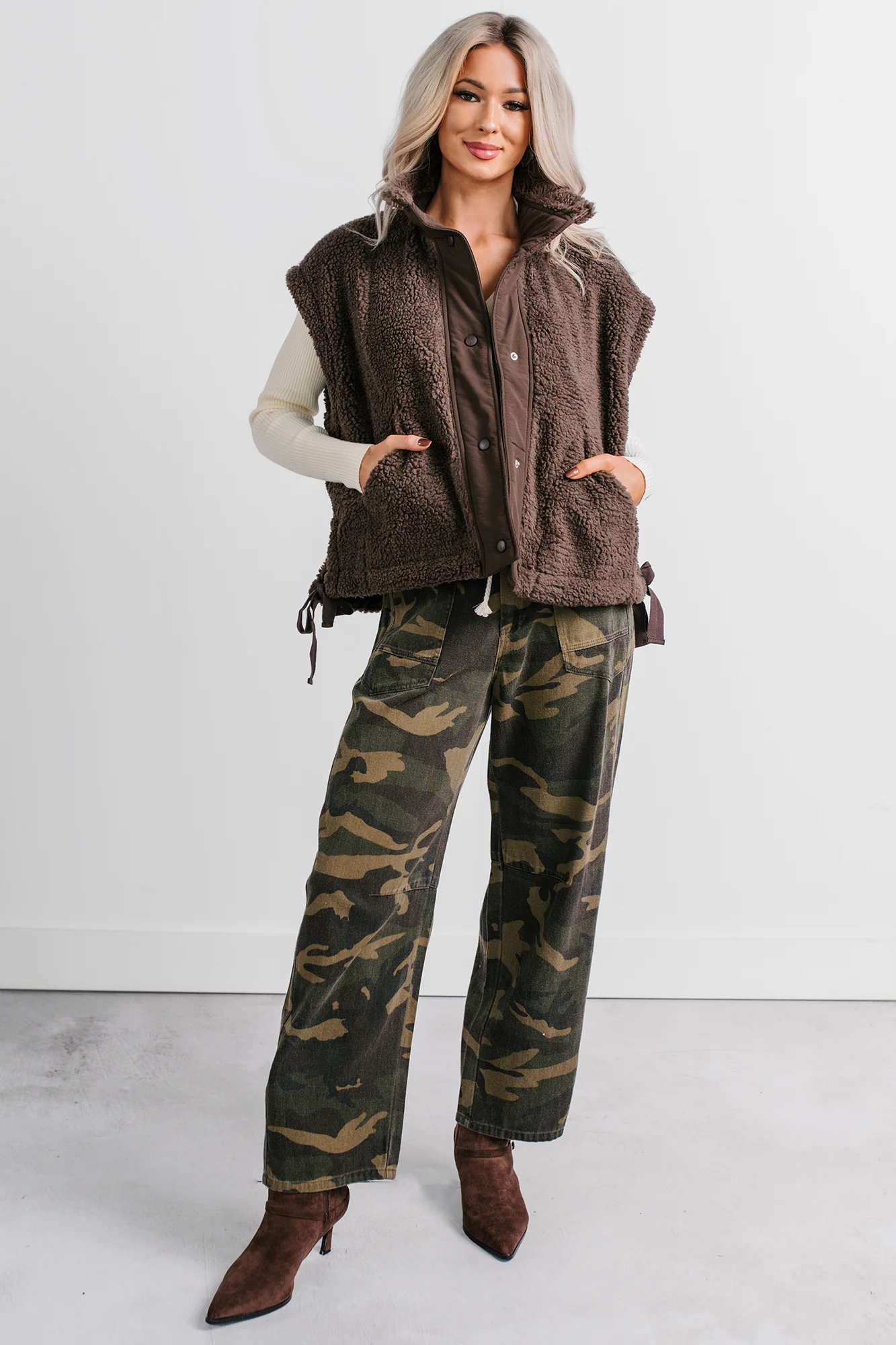 Think Of Me Denim Waist Tie Wide Leg Pants (Camo) - Image 8