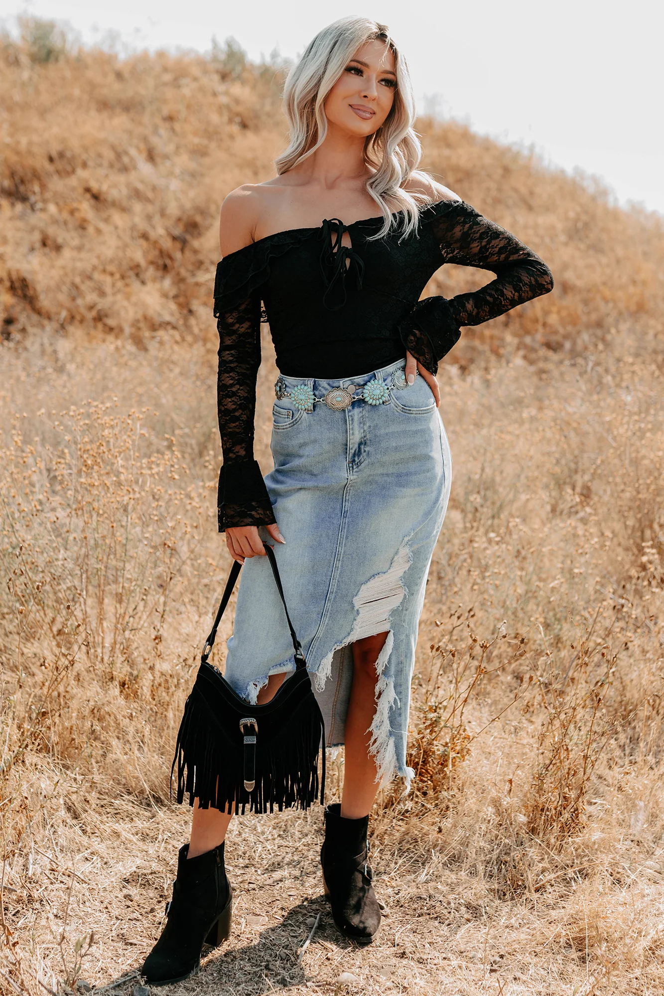 Throne Ready Off The Shoulder Lace Bodysuit (Black) - Image 2