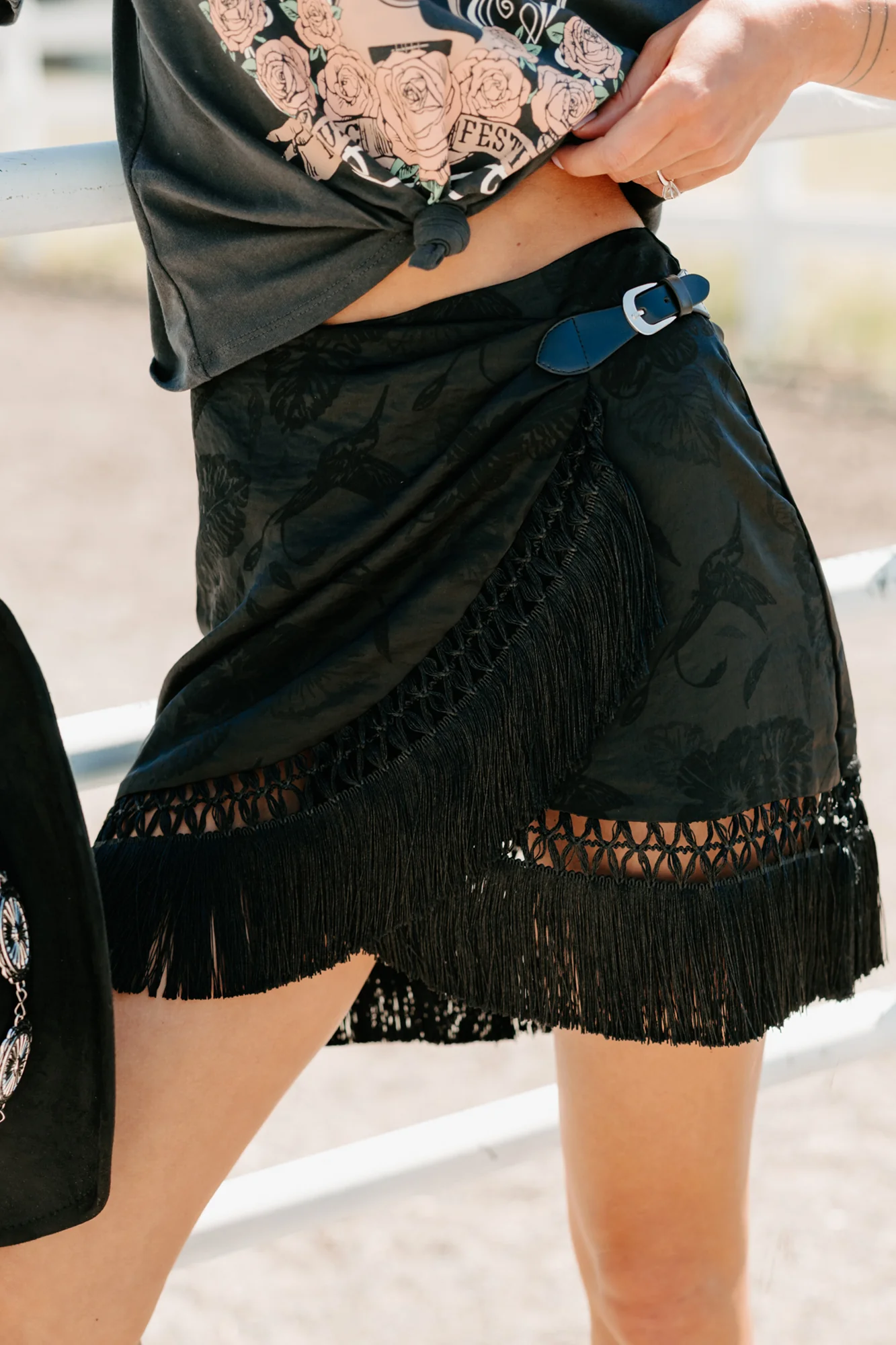 Tide & Tassel Satin Wrap Mini Skirt (Black) - Image 8