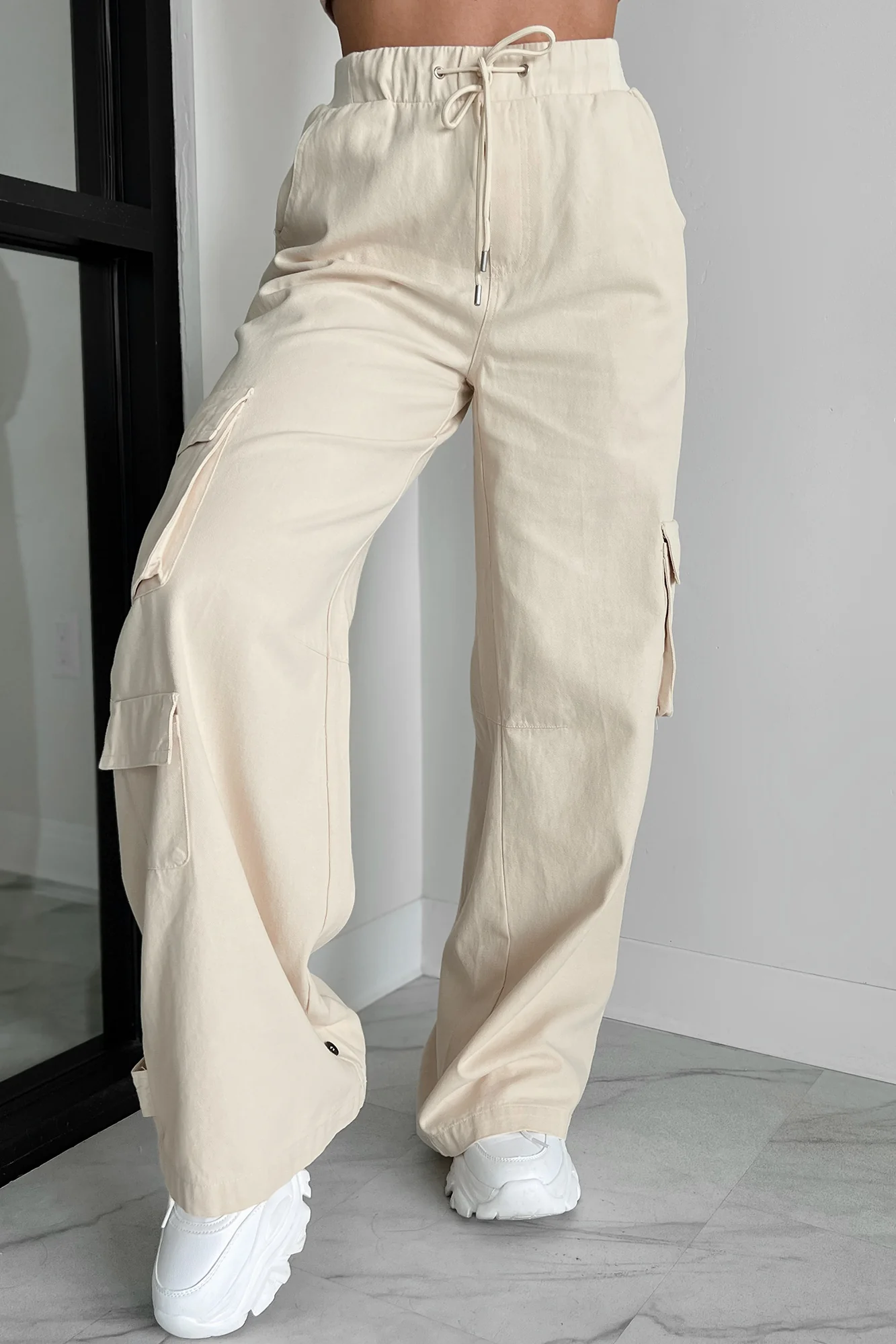 Time Catches Up Wide Leg Cargo Pants (Beige) - Image 6