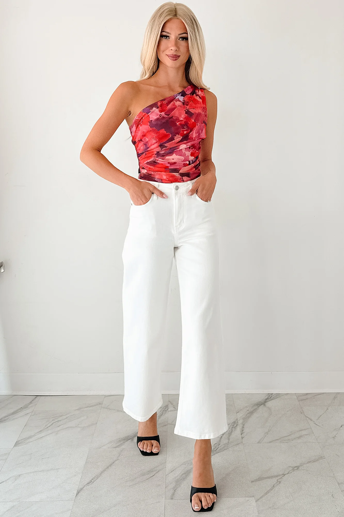 Time Of My Life Floral One Shoulder Bodysuit (Raspberry) - Image 10