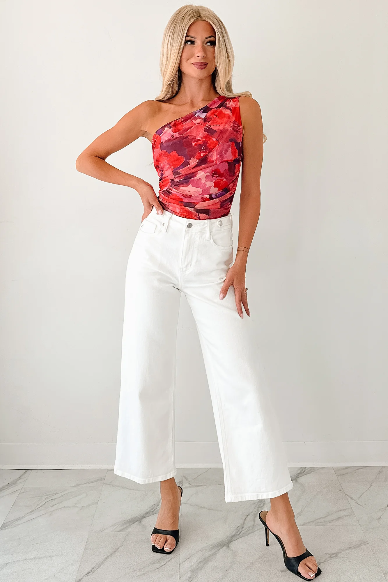 Time Of My Life Floral One Shoulder Bodysuit (Raspberry) - Image 11