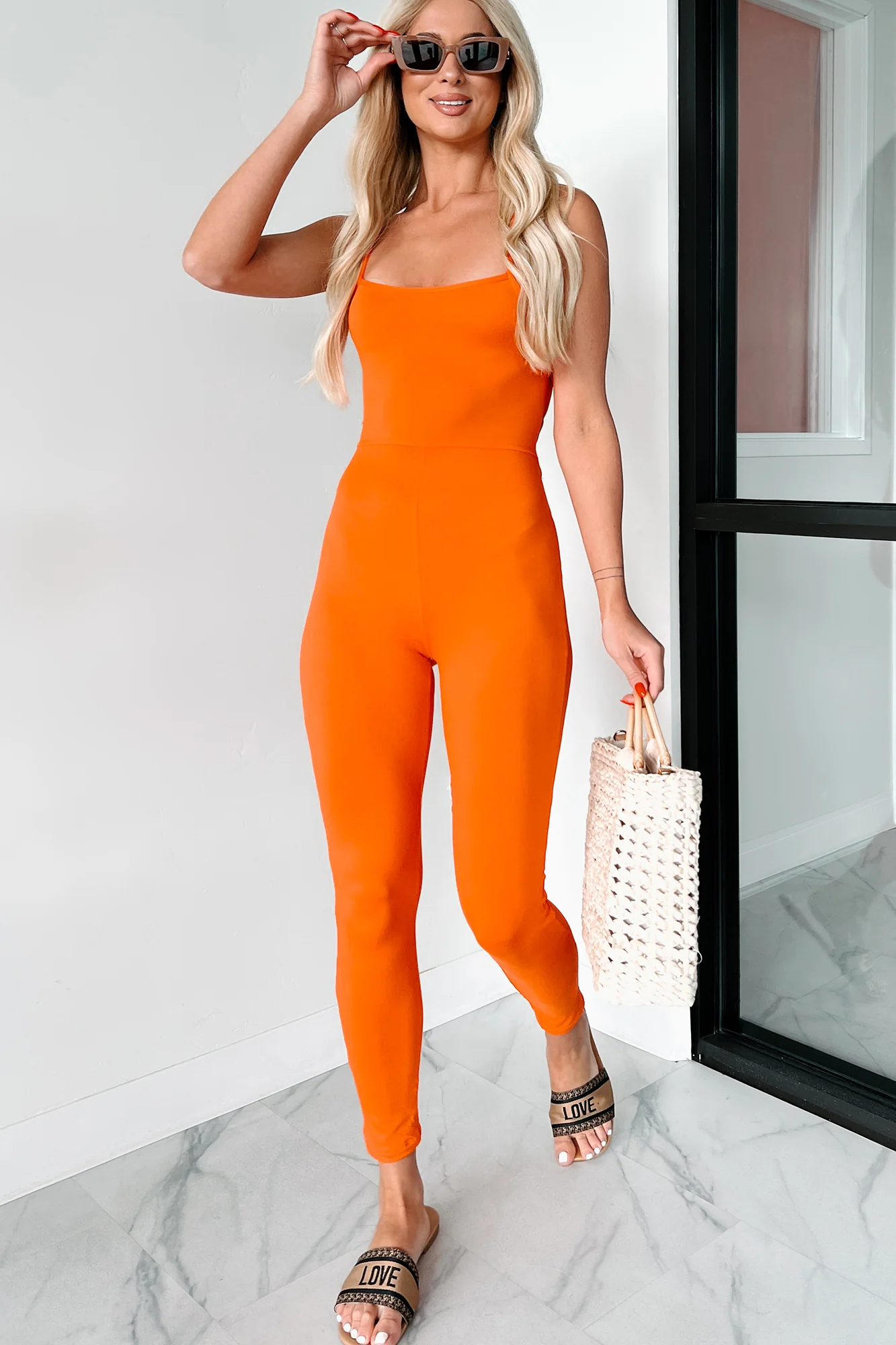 Time To Walk Away Lace-Up Back Jumpsuit (Orange) - Image 5
