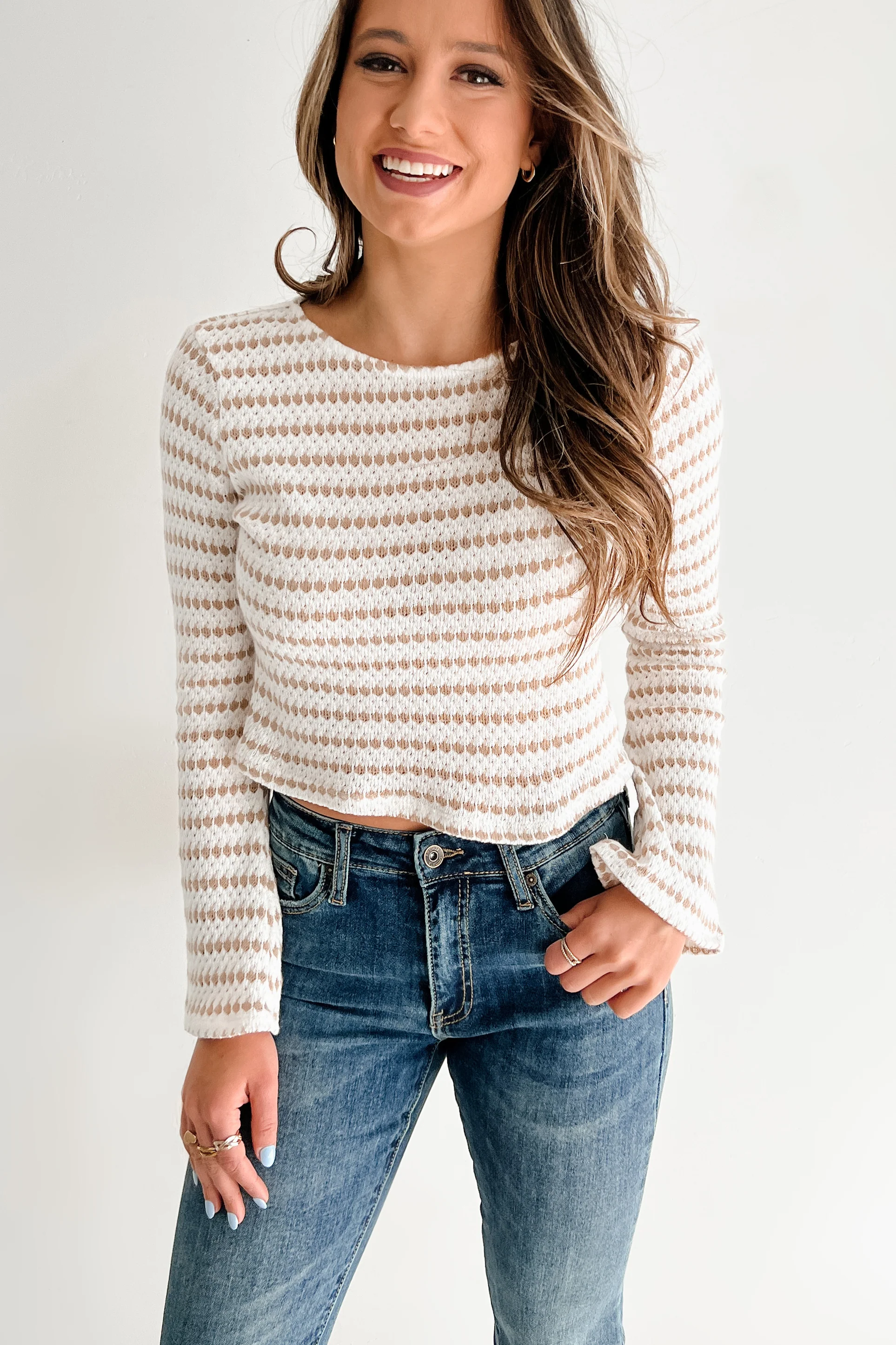 Timeless Charm Striped Long Sleeve Top (Cream/Taupe) - Image 6