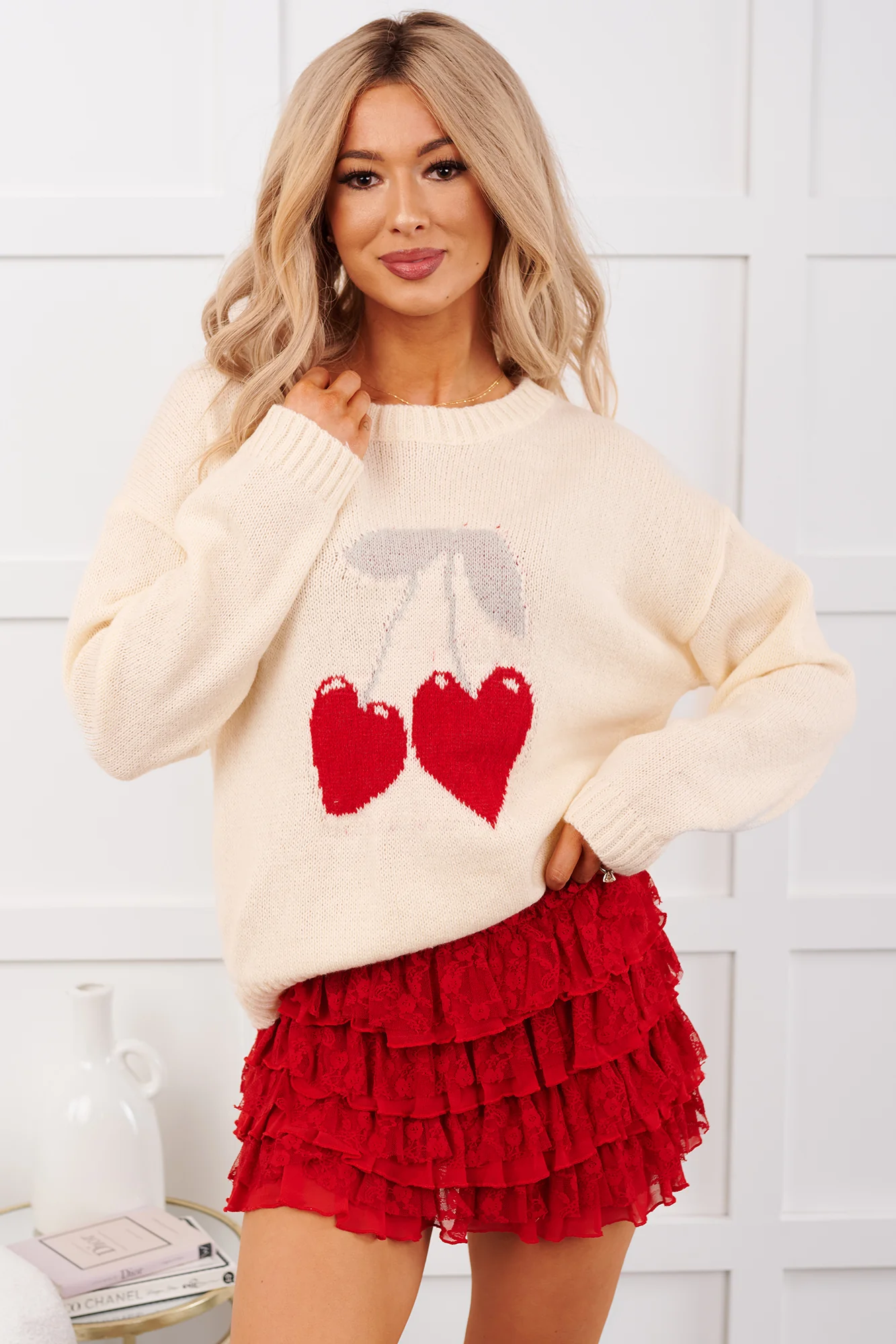 Timeless Romance Heart Cherry Print Sweater (Ivory) - Image 3