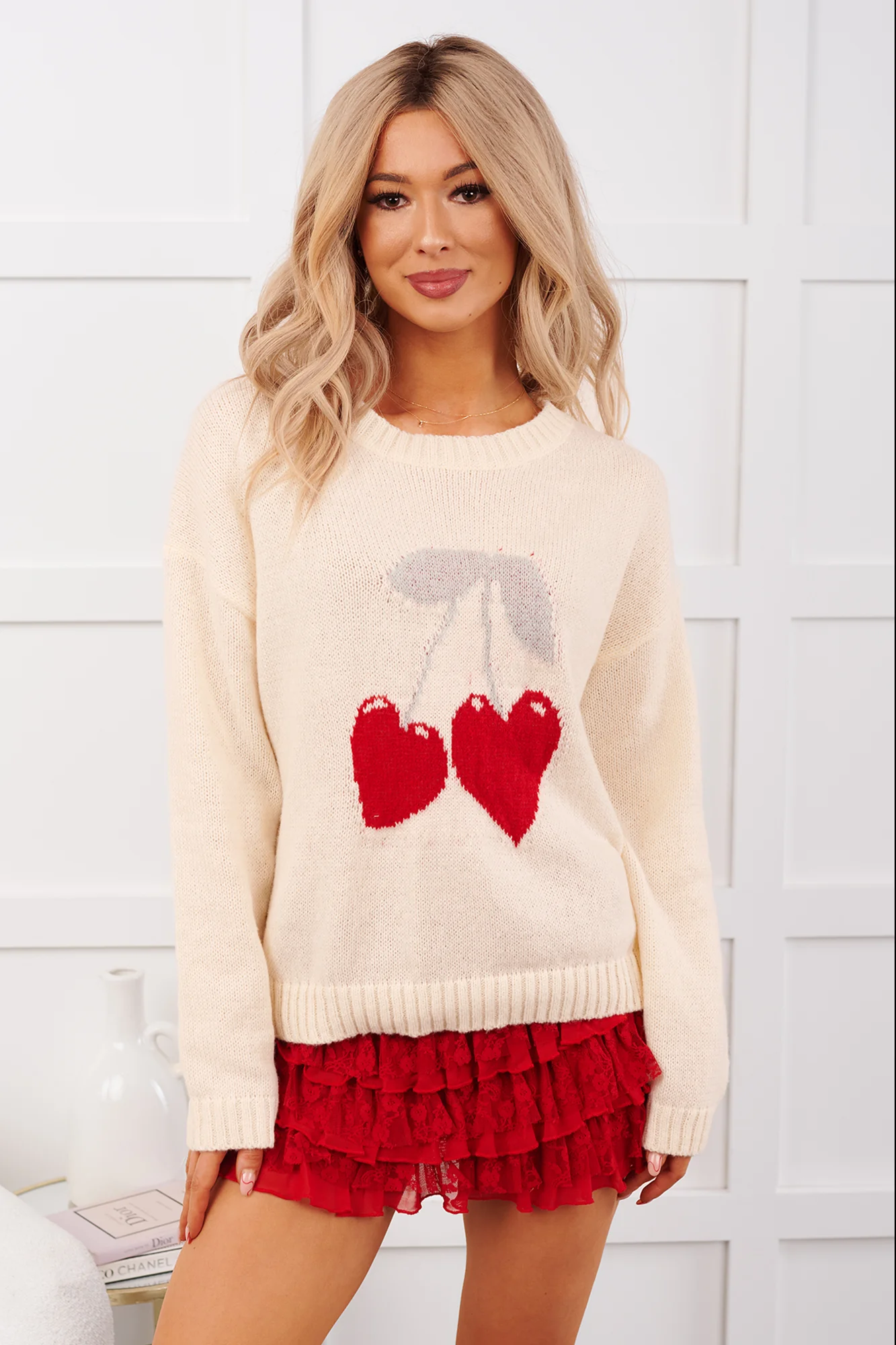 Timeless Romance Heart Cherry Print Sweater (Ivory) - Image 7