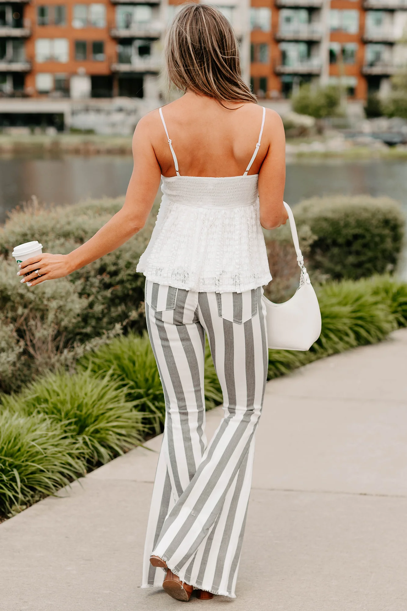 Timelessly Textured Sleeveless Ruffle Lace Top (White) - Image 3