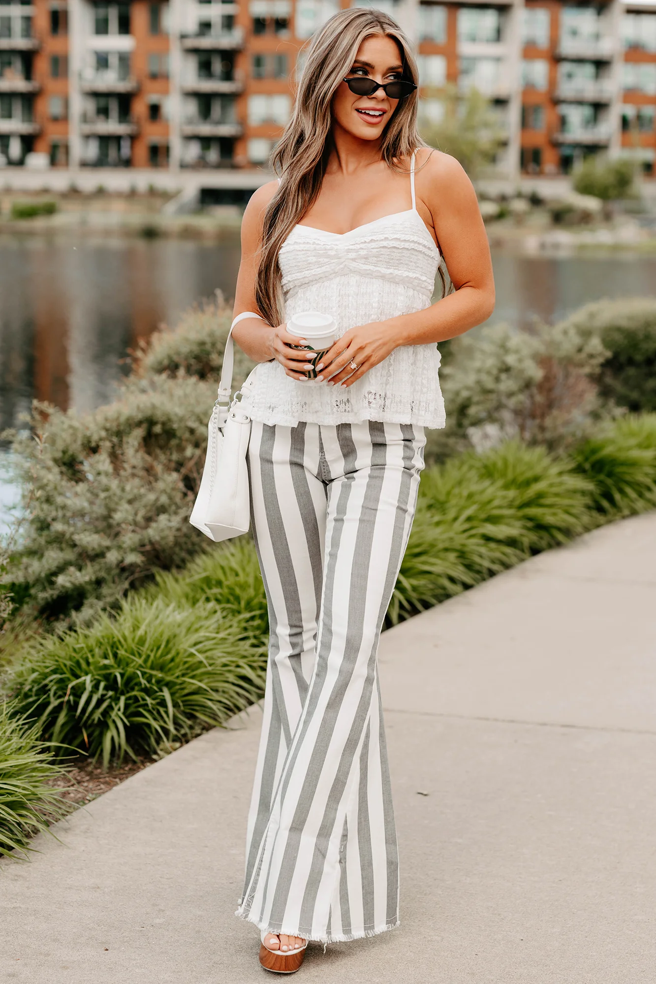 Timelessly Textured Sleeveless Ruffle Lace Top (White) - Image 5
