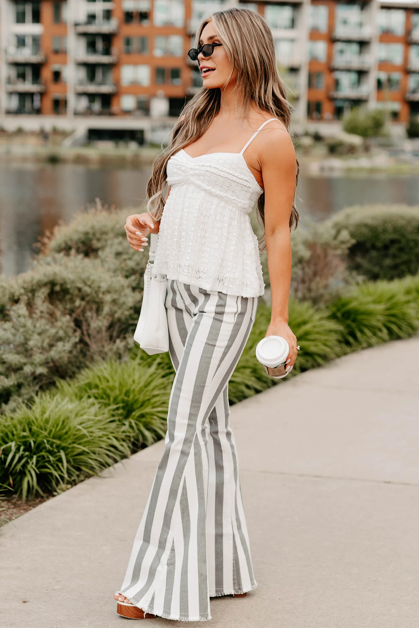 Timelessly Textured Sleeveless Ruffle Lace Top (White) - Image 7