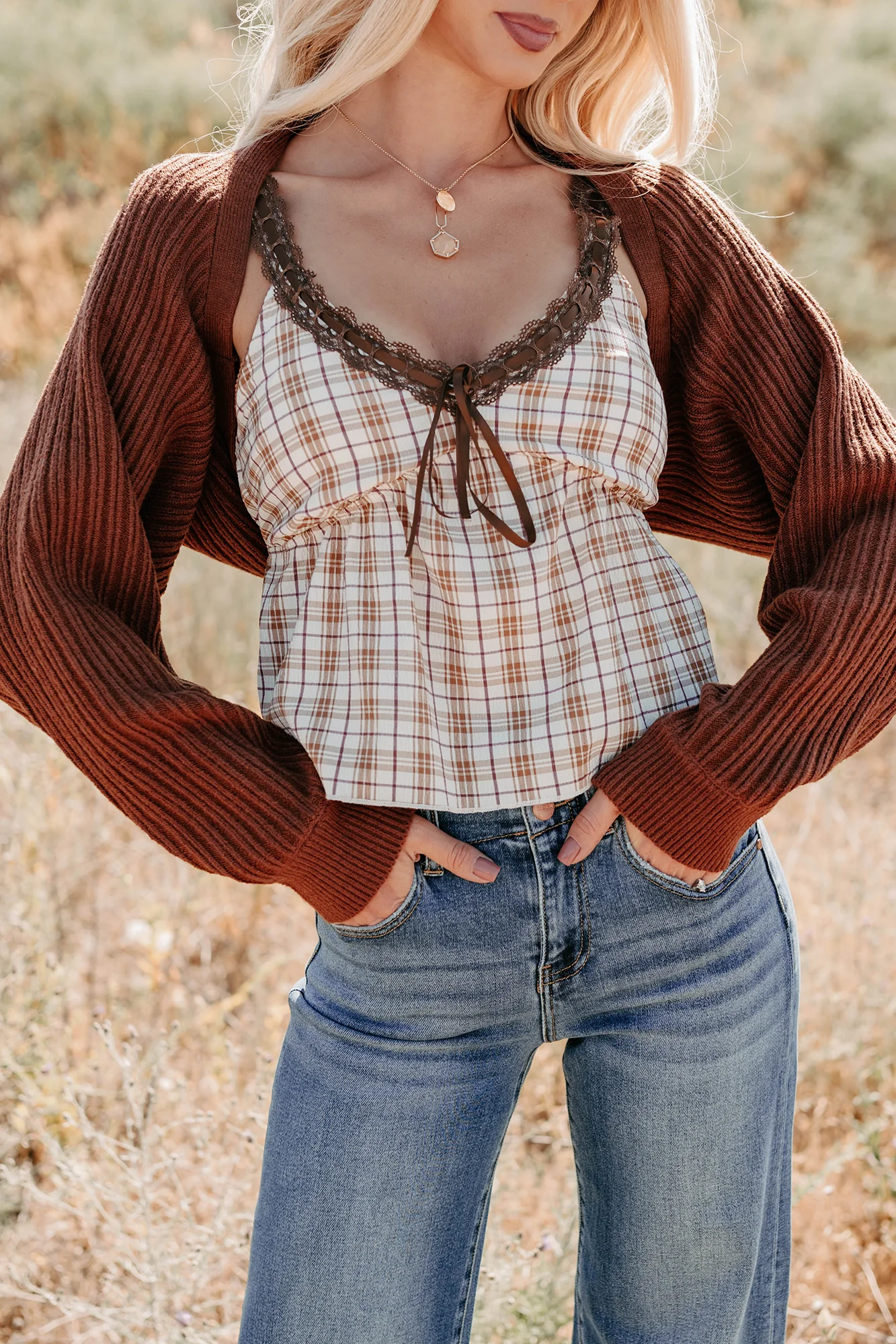 Toasted Coconut Season Bolero Shrug Cardigan (Chestnut) - Image 2
