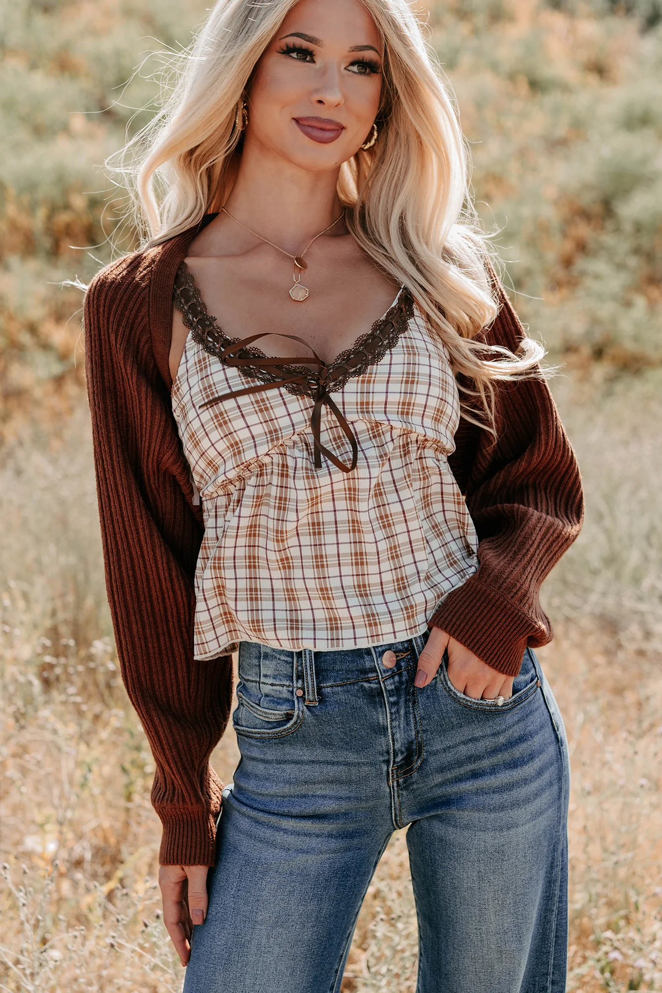 Toasted Coconut Season Bolero Shrug Cardigan (Chestnut) - Image 6