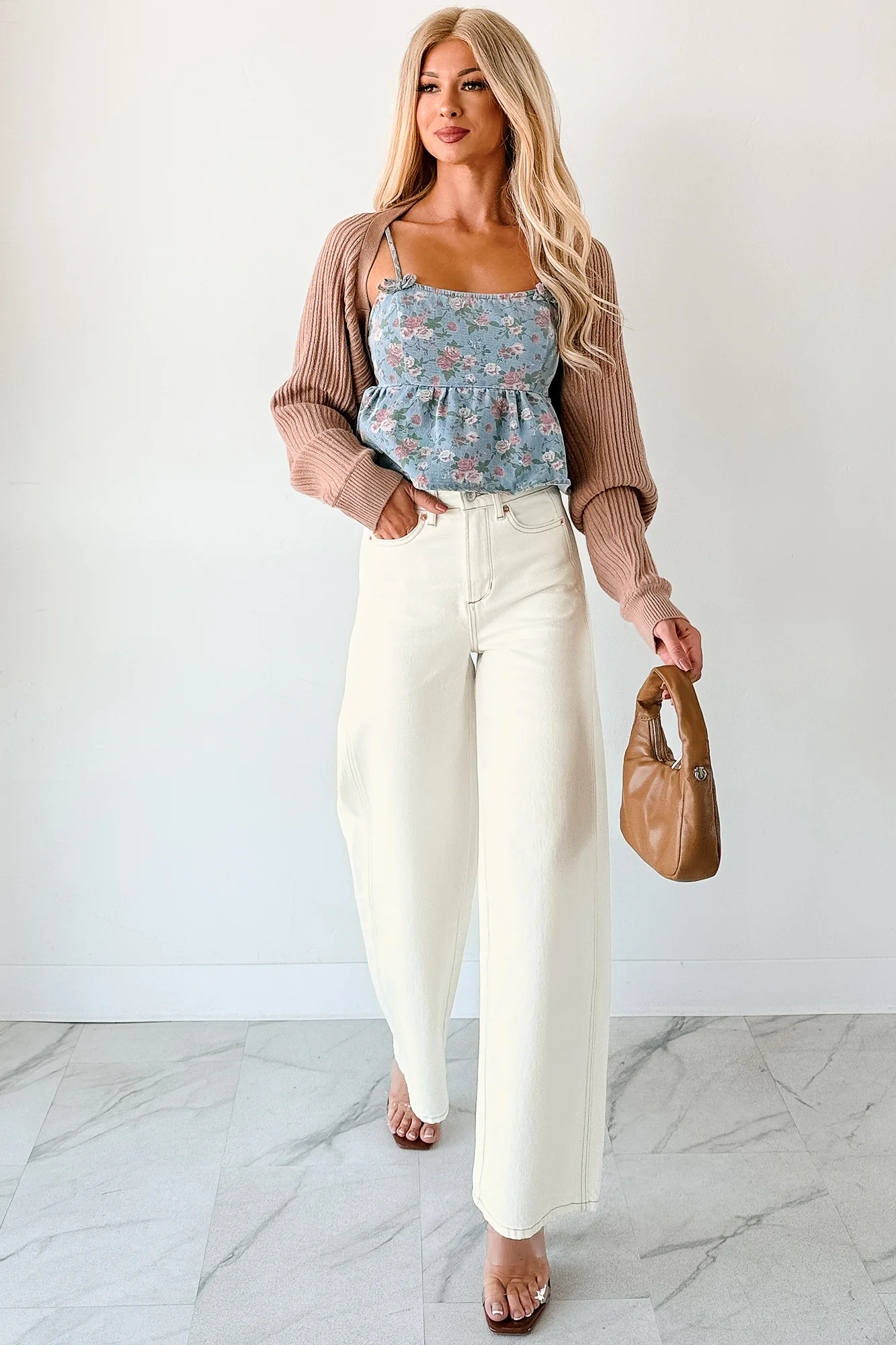 Toasted Coconut Season Bolero Shrug Cardigan (Dark Taupe) - Image 2