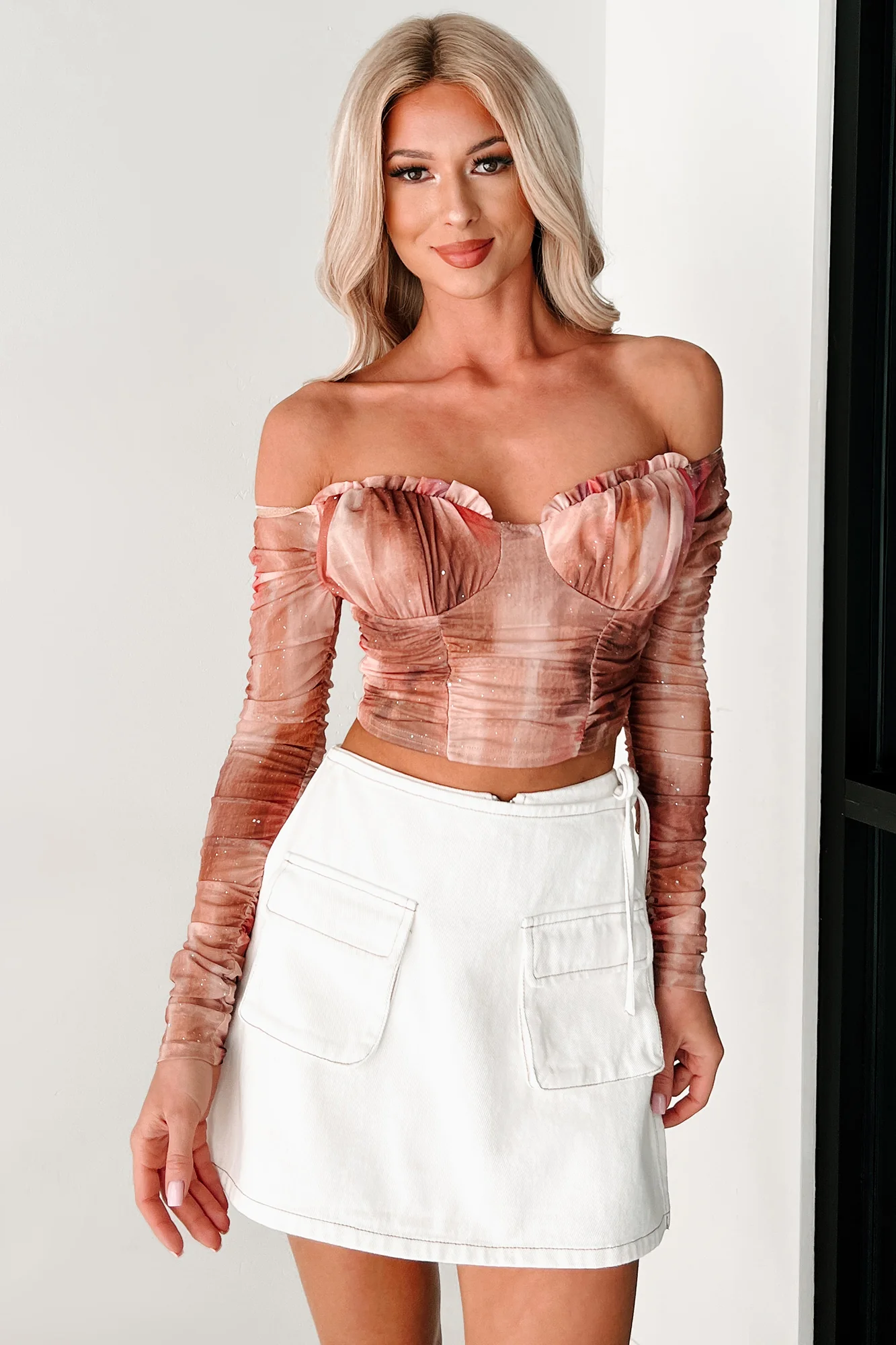 Too Cute To Handle Denim Mini Wrap Skort (Off White) - Image 4