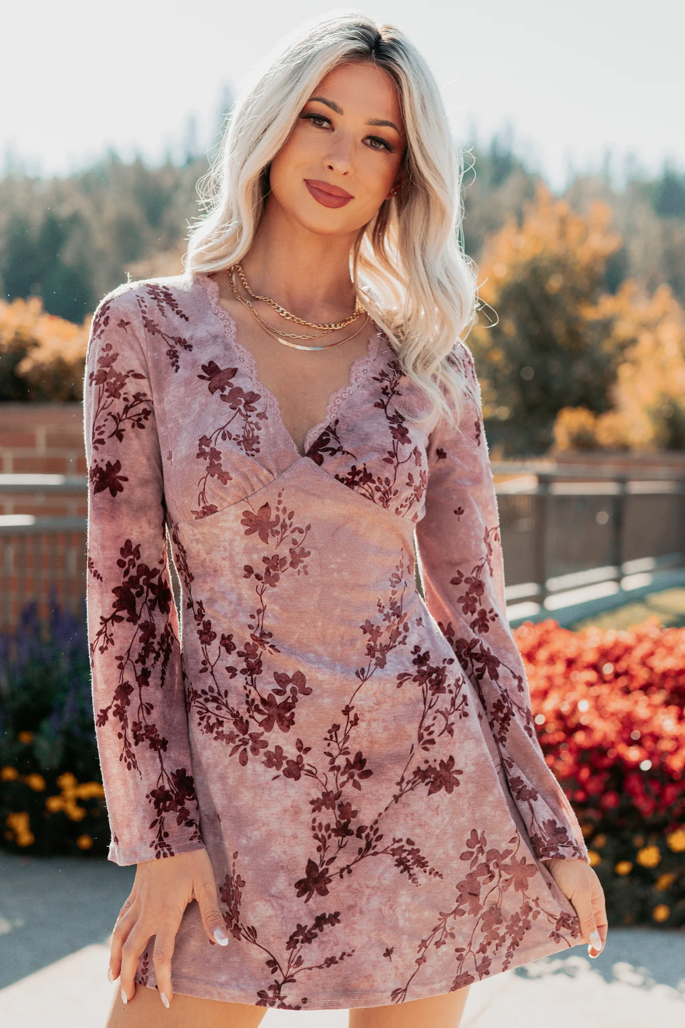 Top Tier Love Floral Velvet Mini Dress (Blush) - Image 4