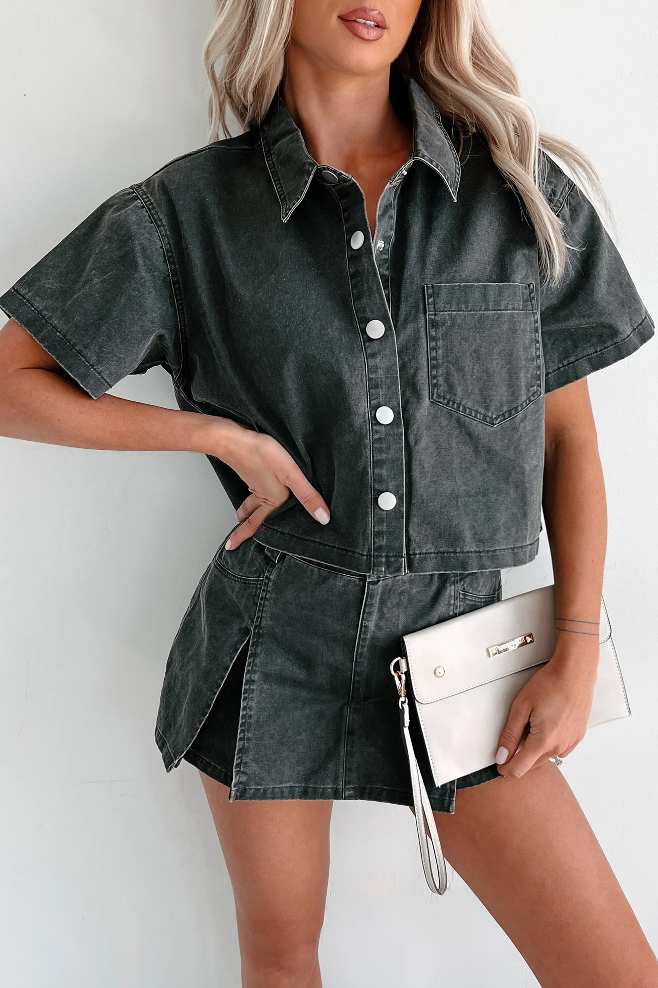 Tory Boxy Denim Button-Up Shirt (Washed Grey) - Image 6