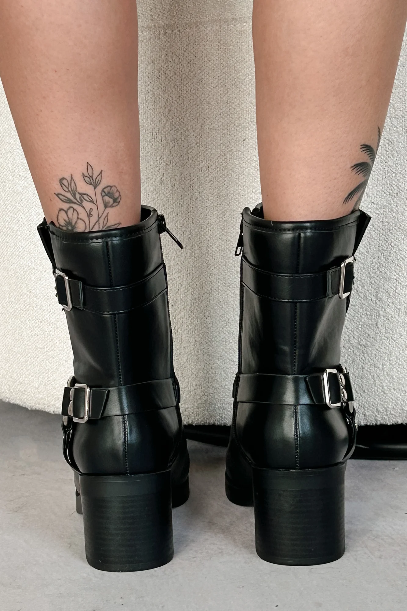 Tough As Nails Buckle Strap Chunky Biker Booties (Black) - Image 5