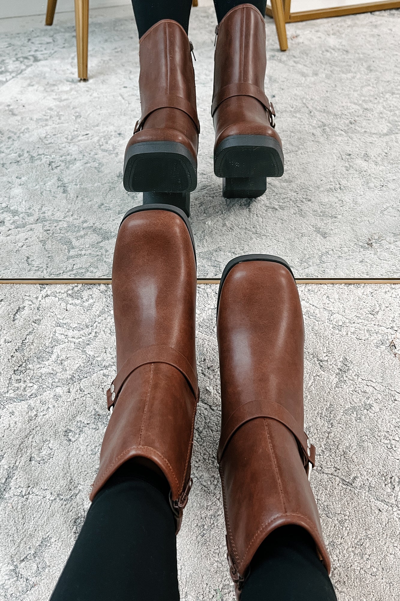 Tough As Nails Buckle Strap Chunky Biker Booties (Brown) - Image 3