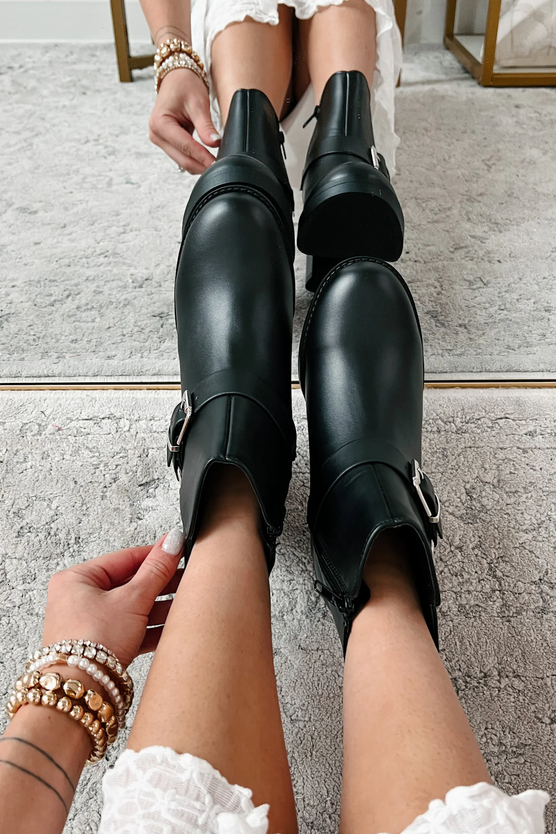 Tough Chick Faux Leather Biker Booties (Black Pu) - Image 3