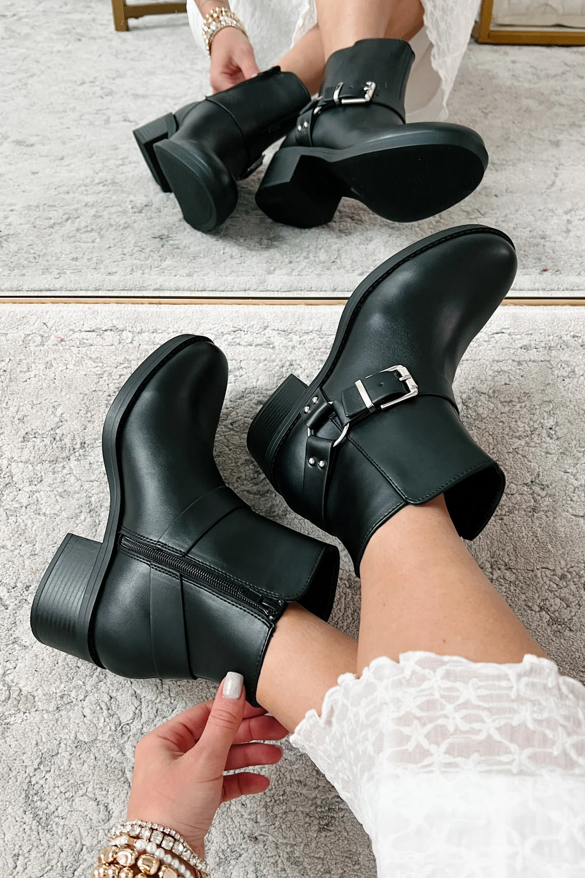 Tough Chick Faux Leather Biker Booties (Black Pu) - Image 4