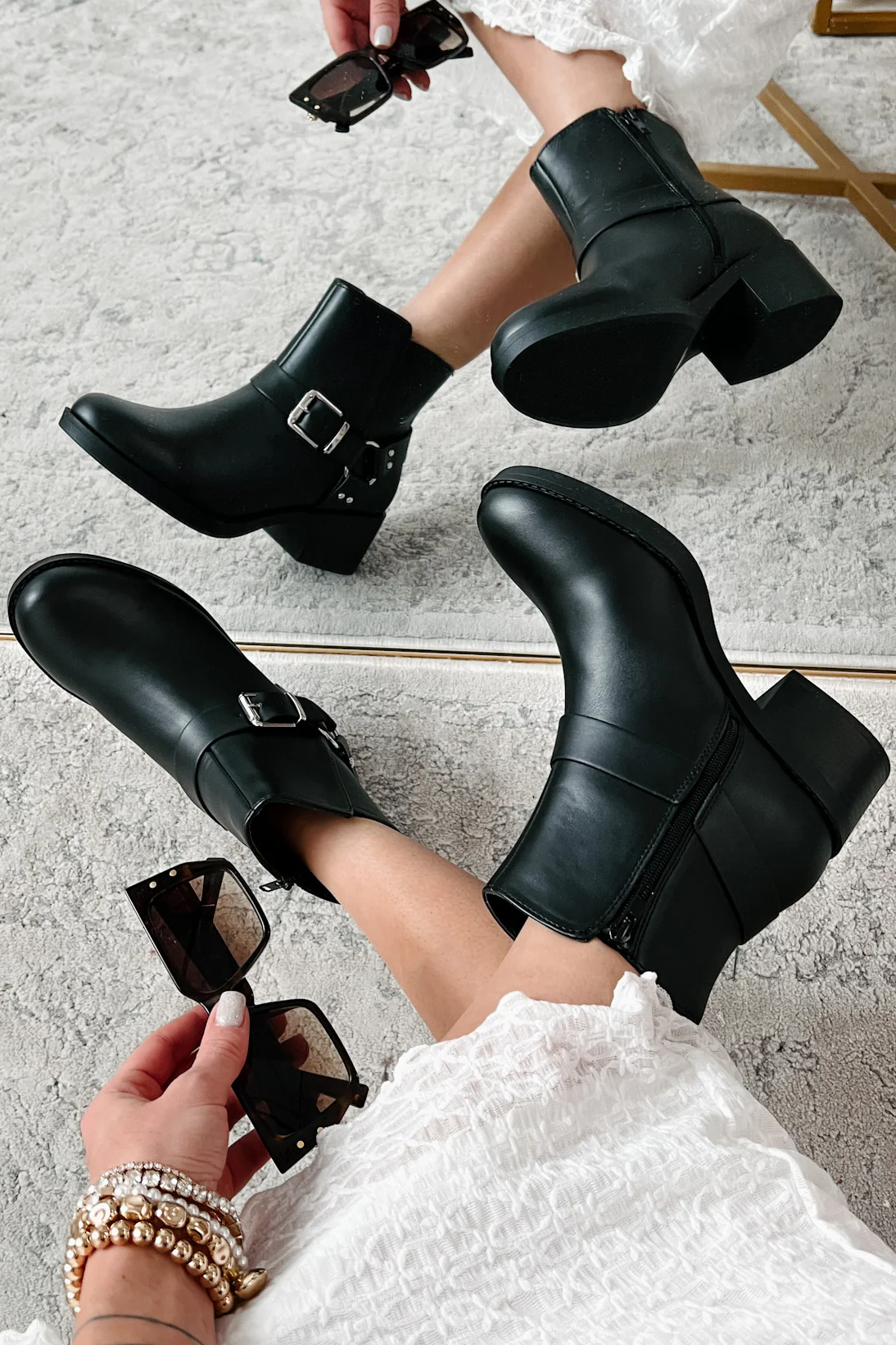 Tough Chick Faux Leather Biker Booties (Black Pu) - Image 5