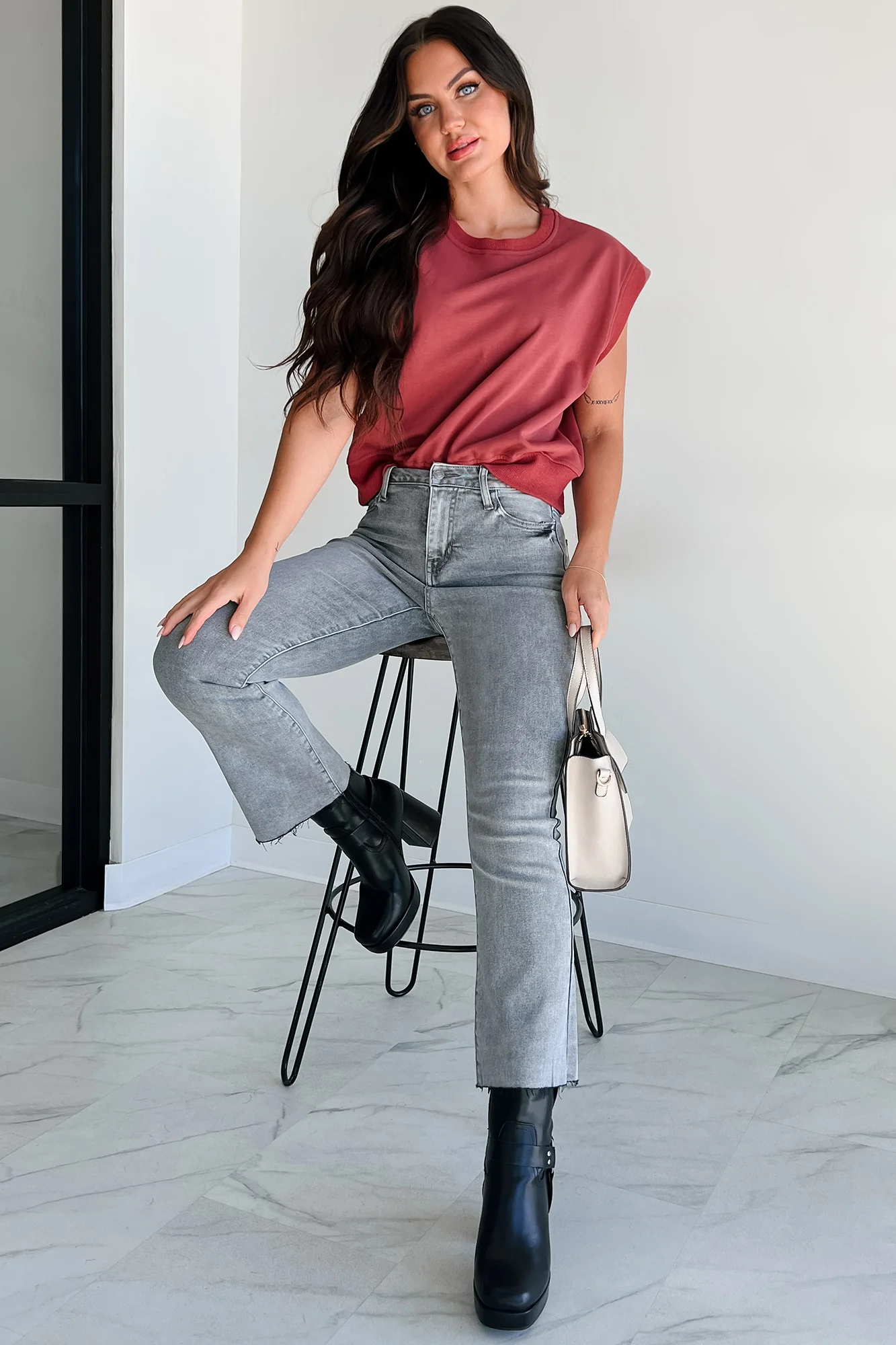 Tracie High Rise Crop Flare Cello Jeans (Grey) - Image 2