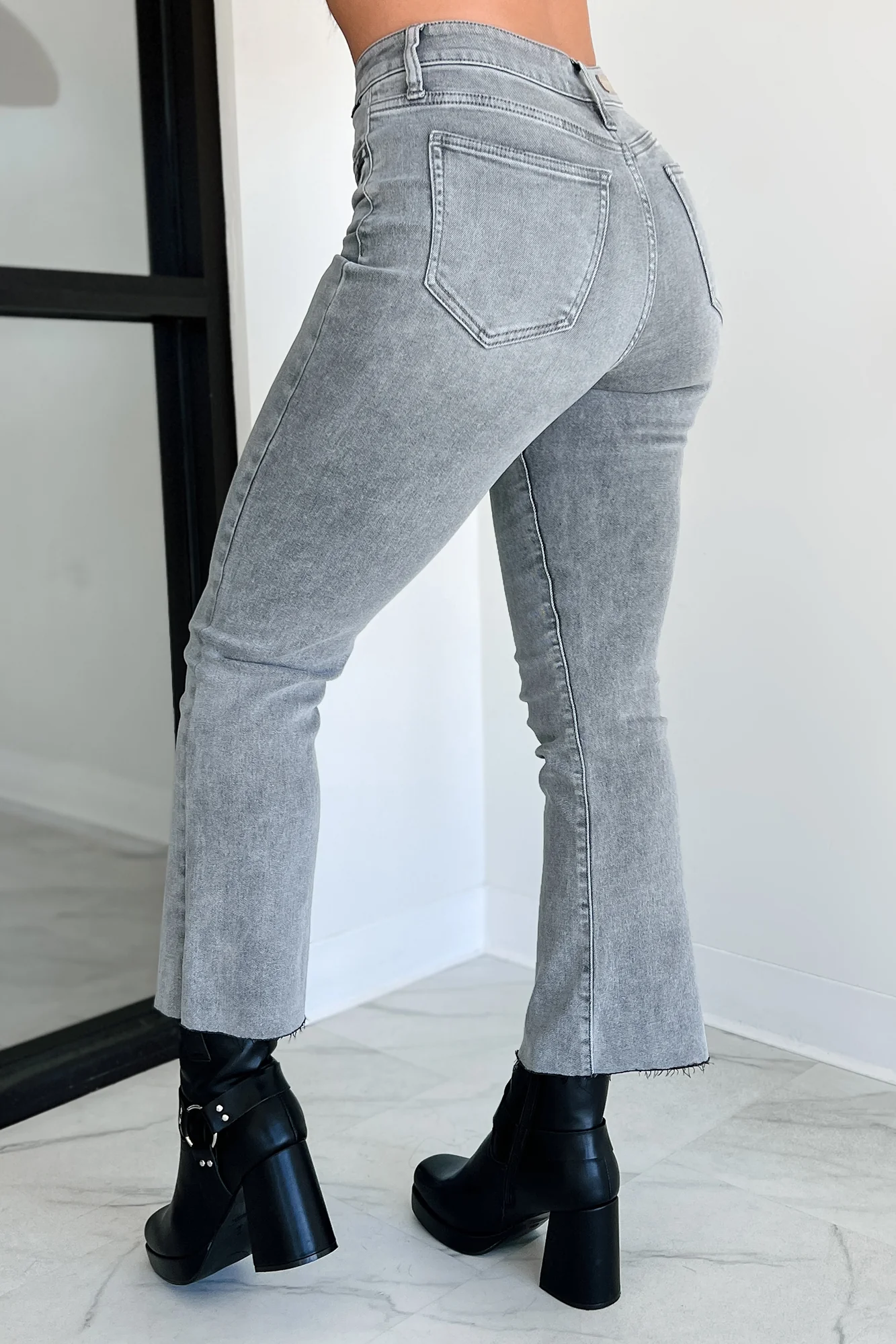 Tracie High Rise Crop Flare Cello Jeans (Grey) - Image 3