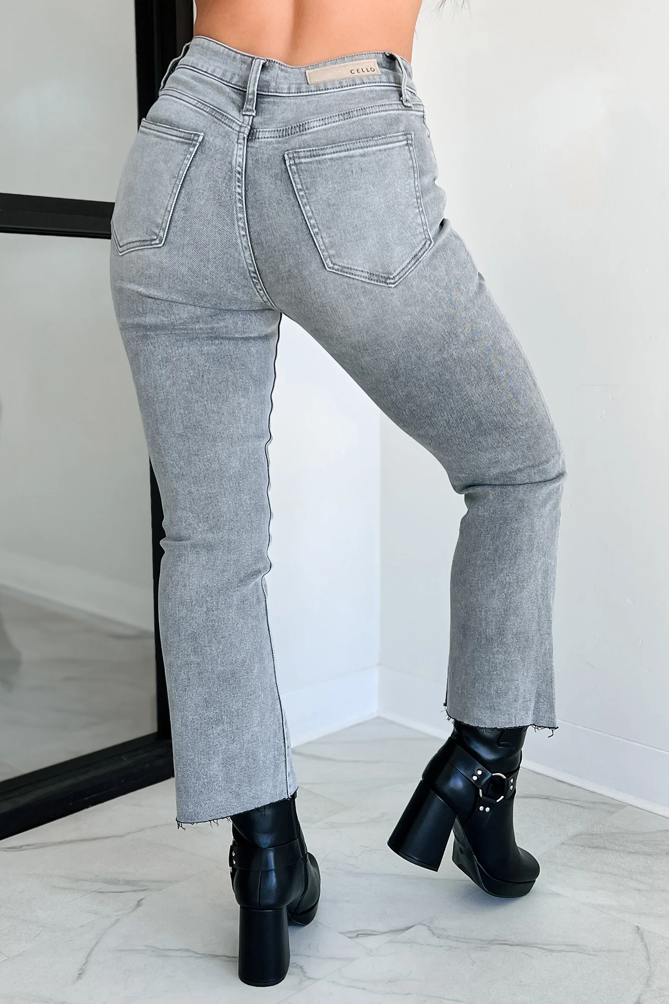 Tracie High Rise Crop Flare Cello Jeans (Grey) - Image 4