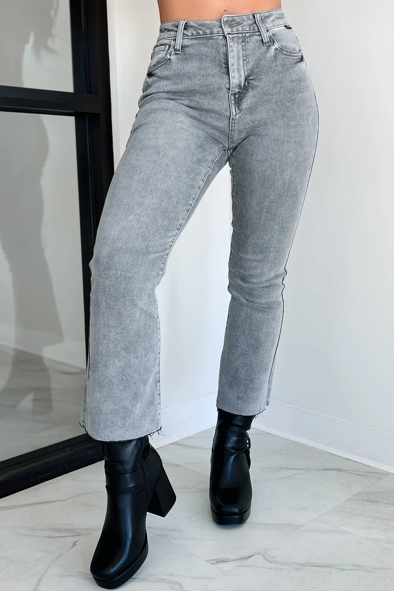 Tracie High Rise Crop Flare Cello Jeans (Grey) - Image 5