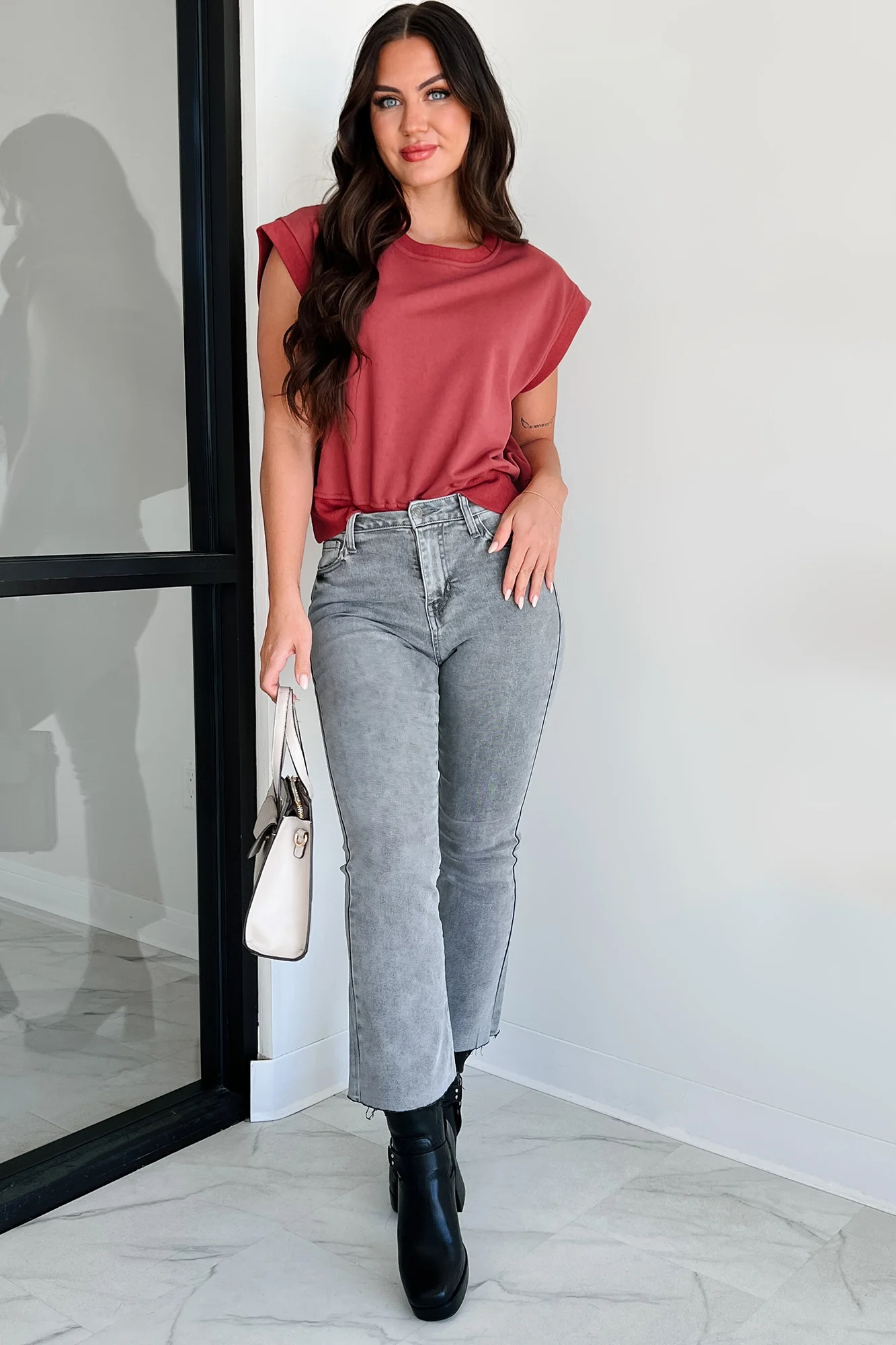 Tracie High Rise Crop Flare Cello Jeans (Grey) - Image 7